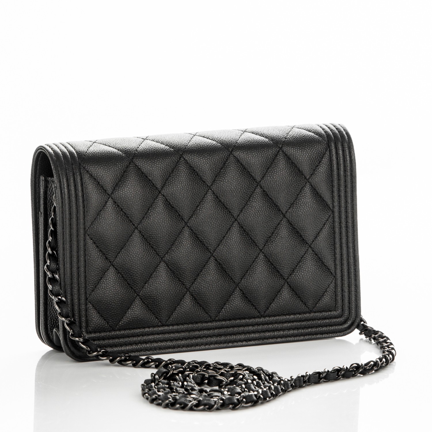 CHANEL Caviar Quilted Boy Wallet On Chain WOC So Black 181440
