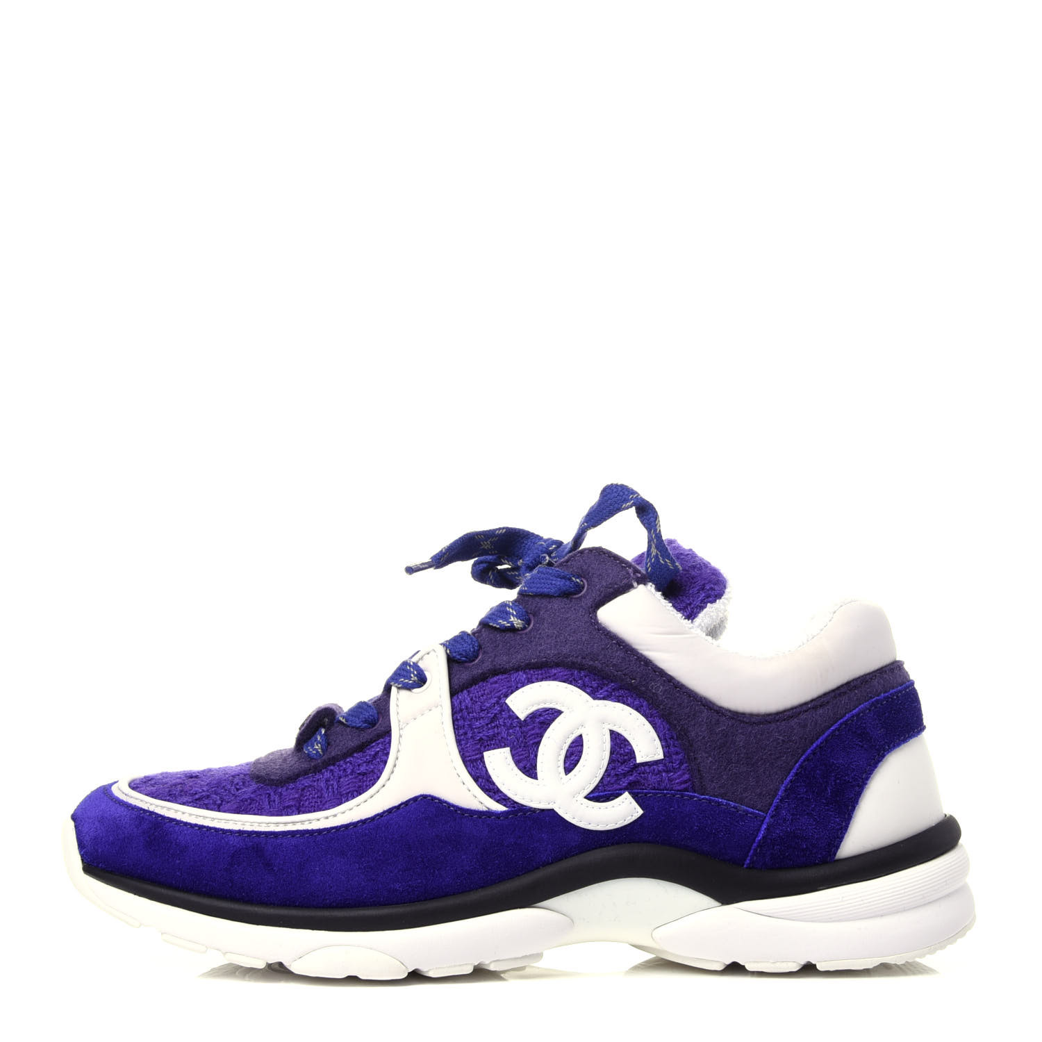 CHANEL Suede Tweed Felt CC Sneakers 39 Purple 744382 | FASHIONPHILE
