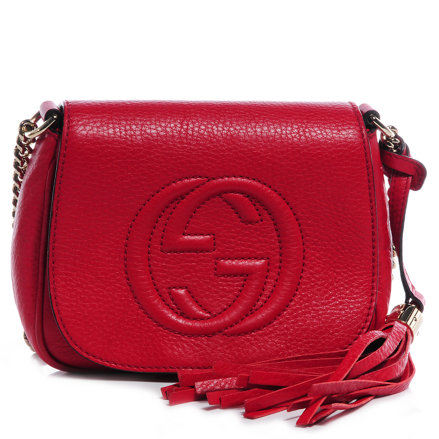 GUCCI Leather Small Soho Chain Shoulder Bag Red 63333