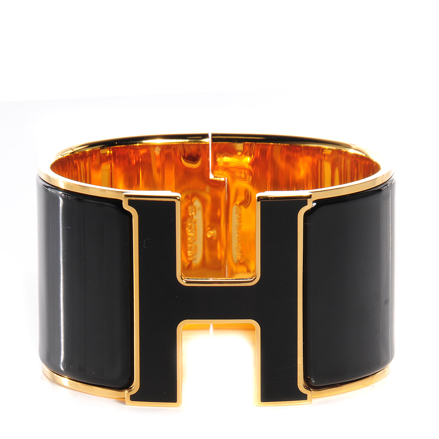 HERMES Enamel Clic Clac H Extra Wide Bracelet PM Black 79527