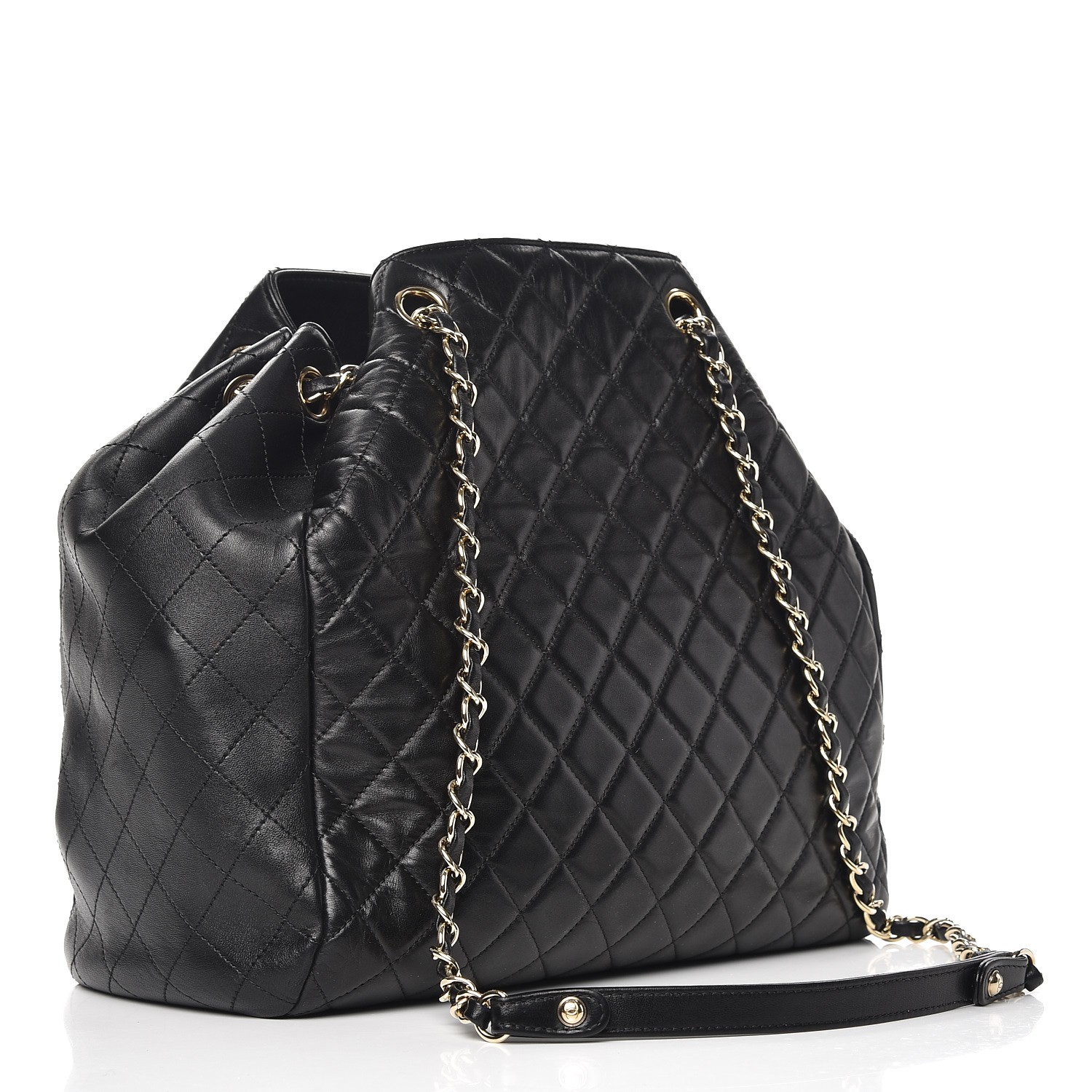 CHANEL Lambskin Quilted Large Drawstring Bag Black 239187