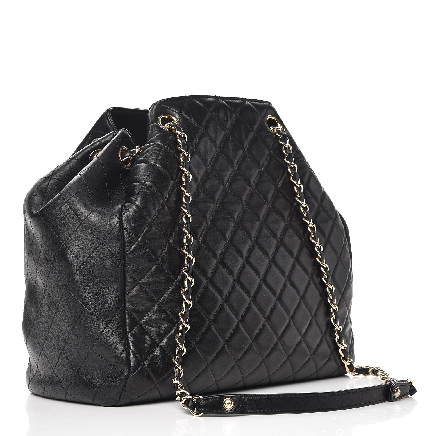 chanel quilted drawstring bag