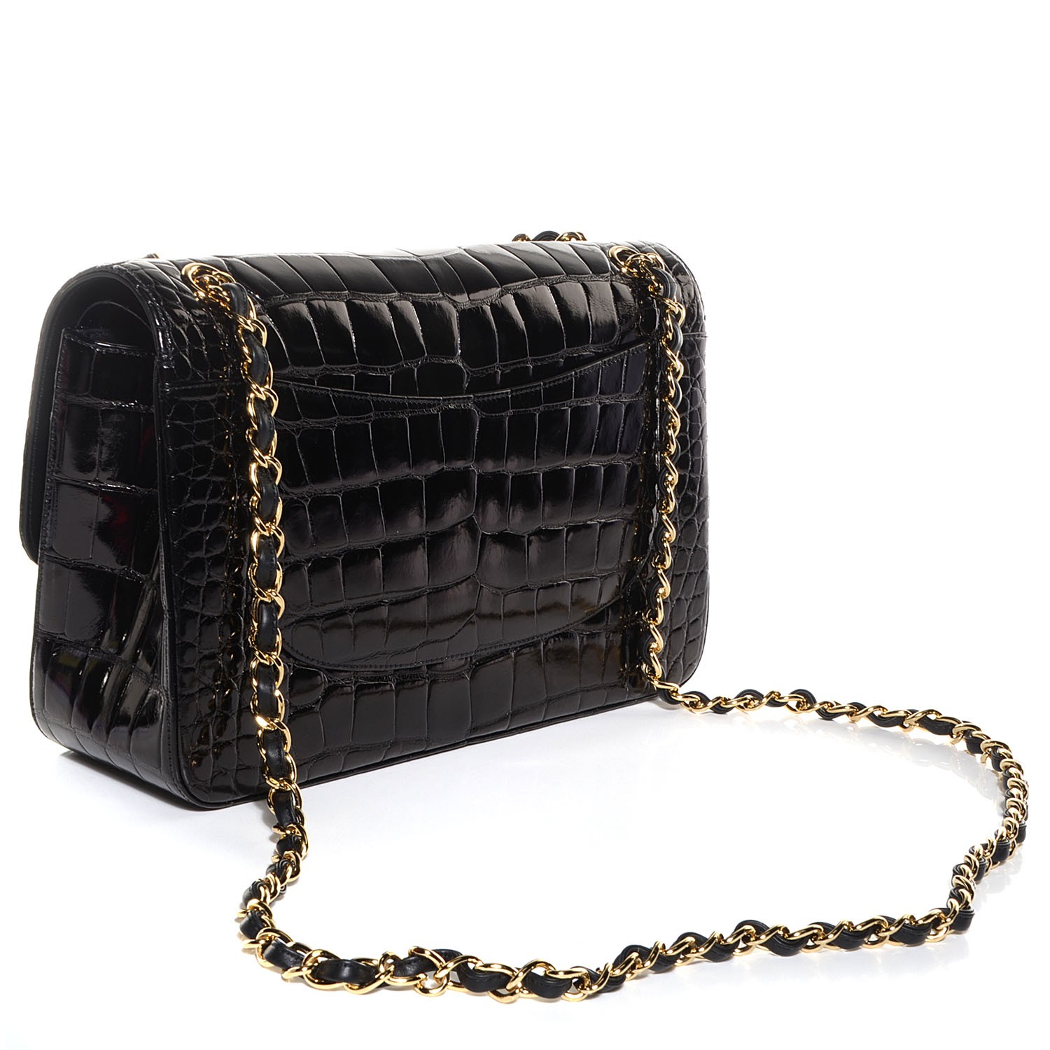 CHANEL Alligator Jumbo Double Flap Black 98135