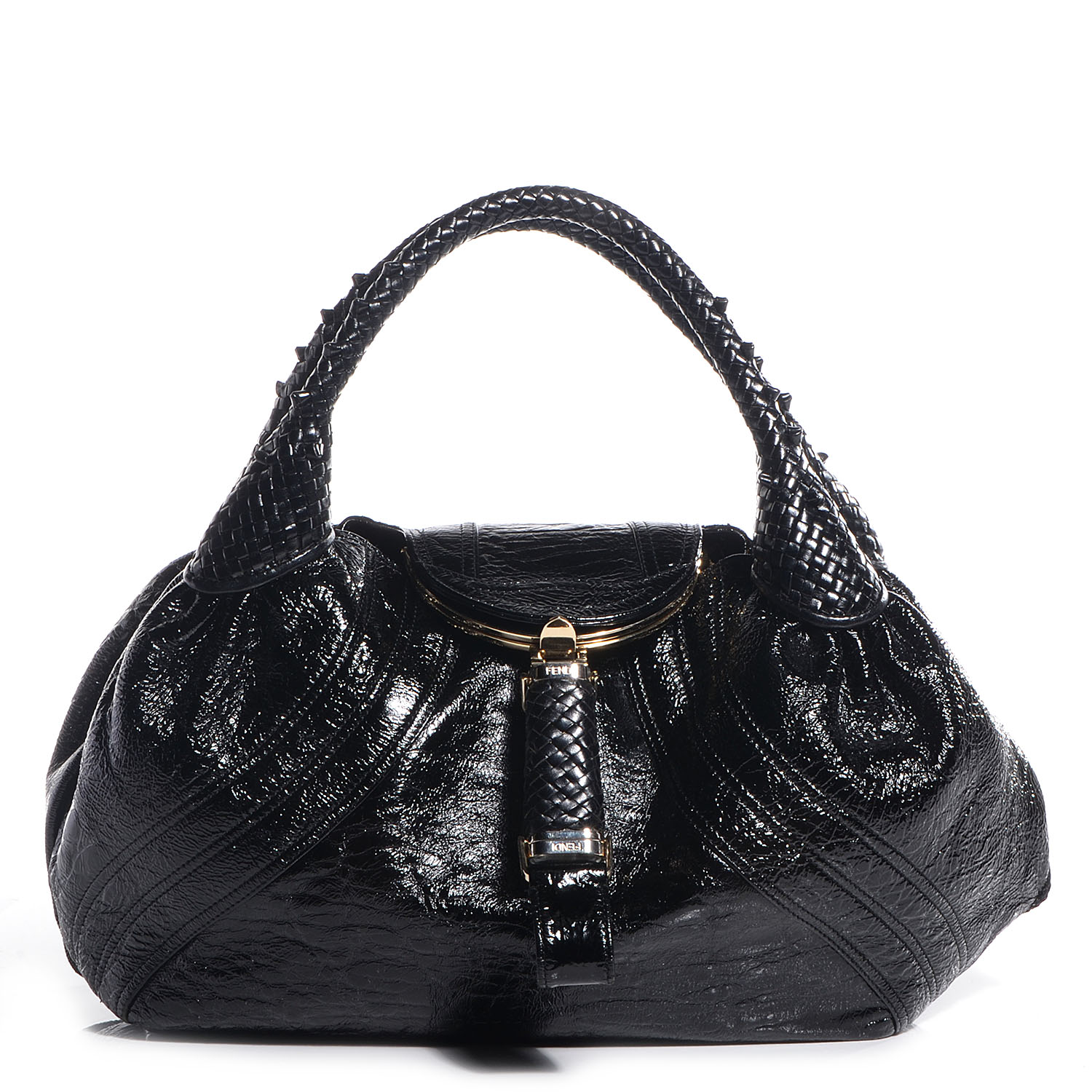 FENDI Patent Leather Crispe Spy Bag Black 71121