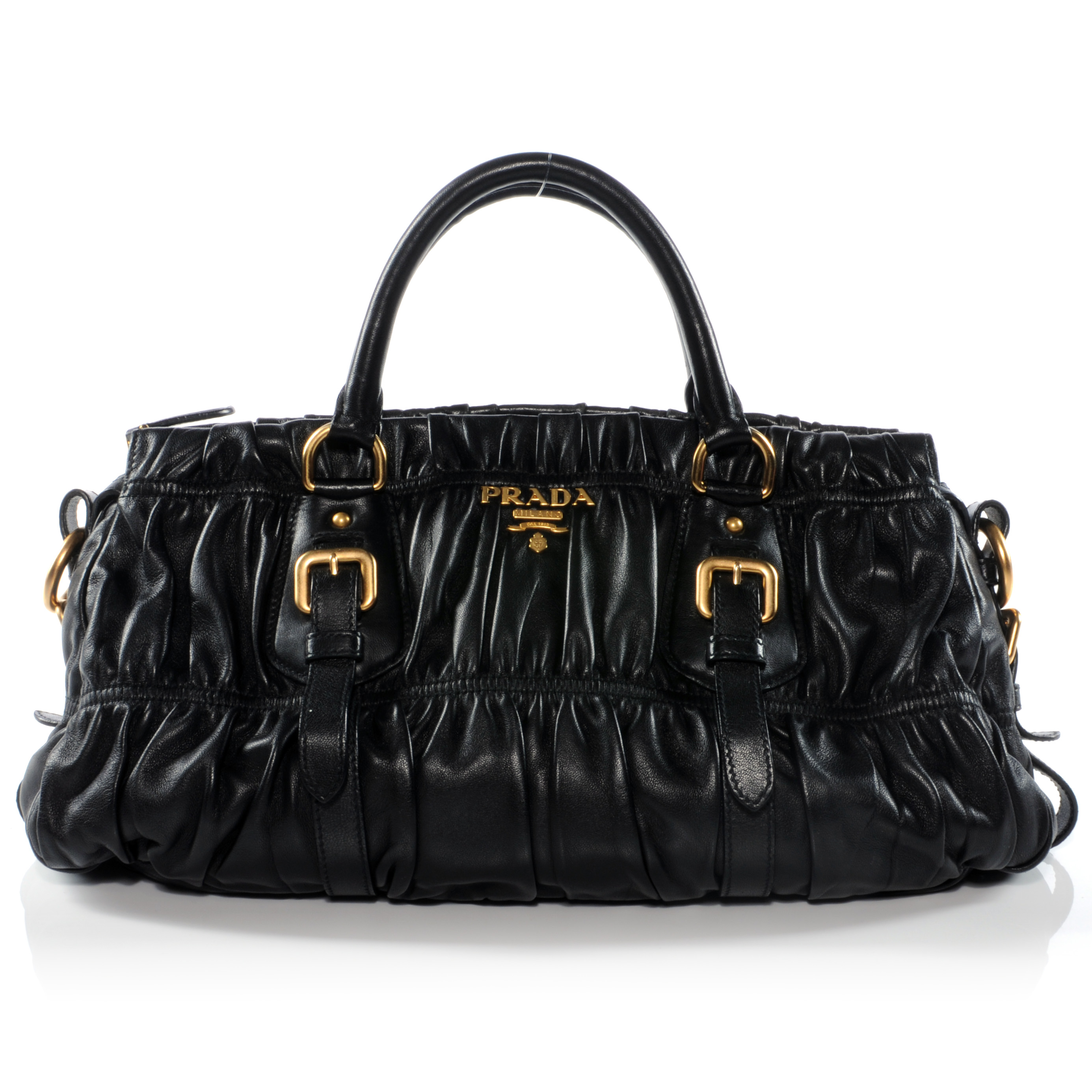 PRADA Nappa Leather Gaufre Handbag Nero Black 39775