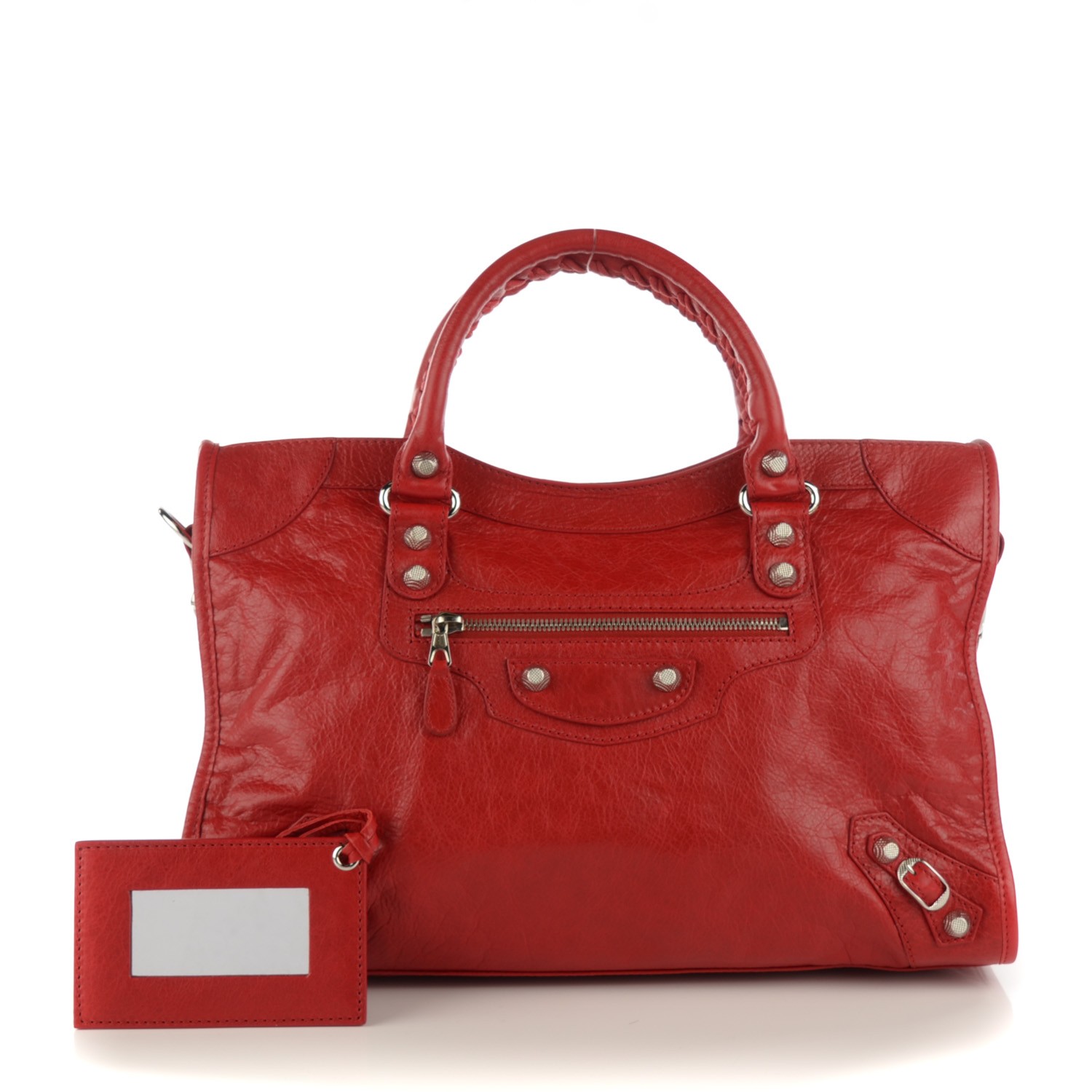 BALENCIAGA Agneau Giant 12 Silver Hardware City Red Lipstick 126319