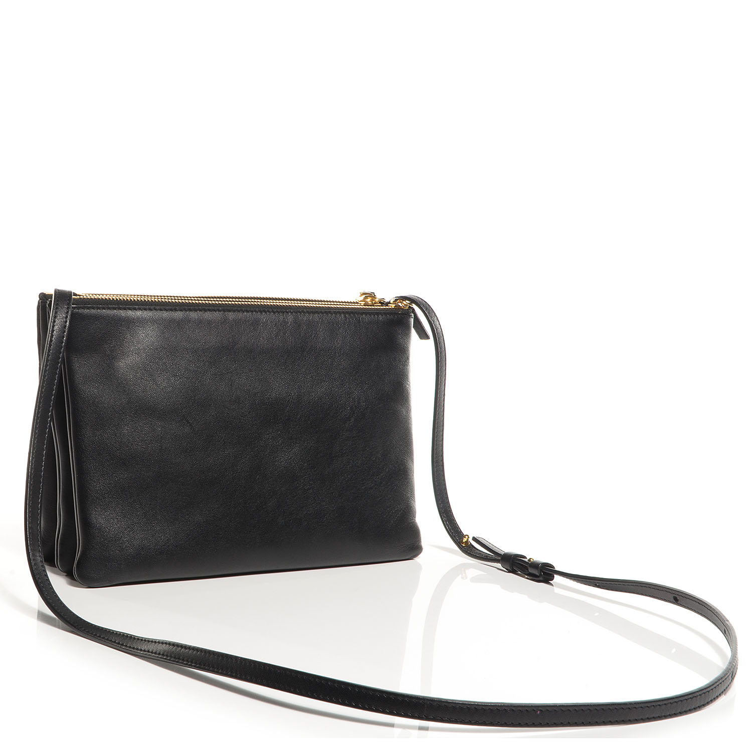 CELINE Lambskin Large Trio Crossbody Bag Black 73394