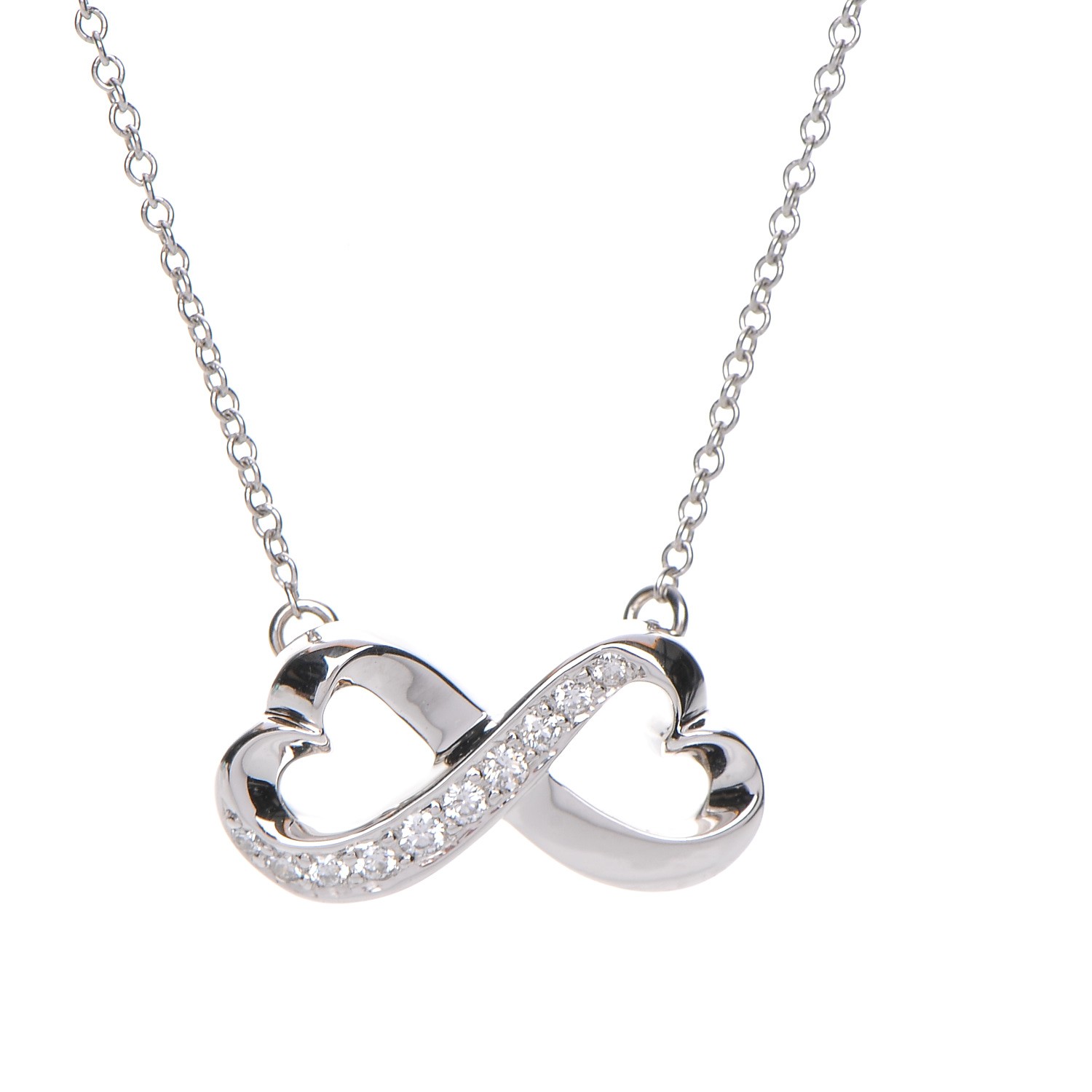 Tiffany 18k White Gold Diamond Paloma Picasso Double Loving Heart Necklace 204923