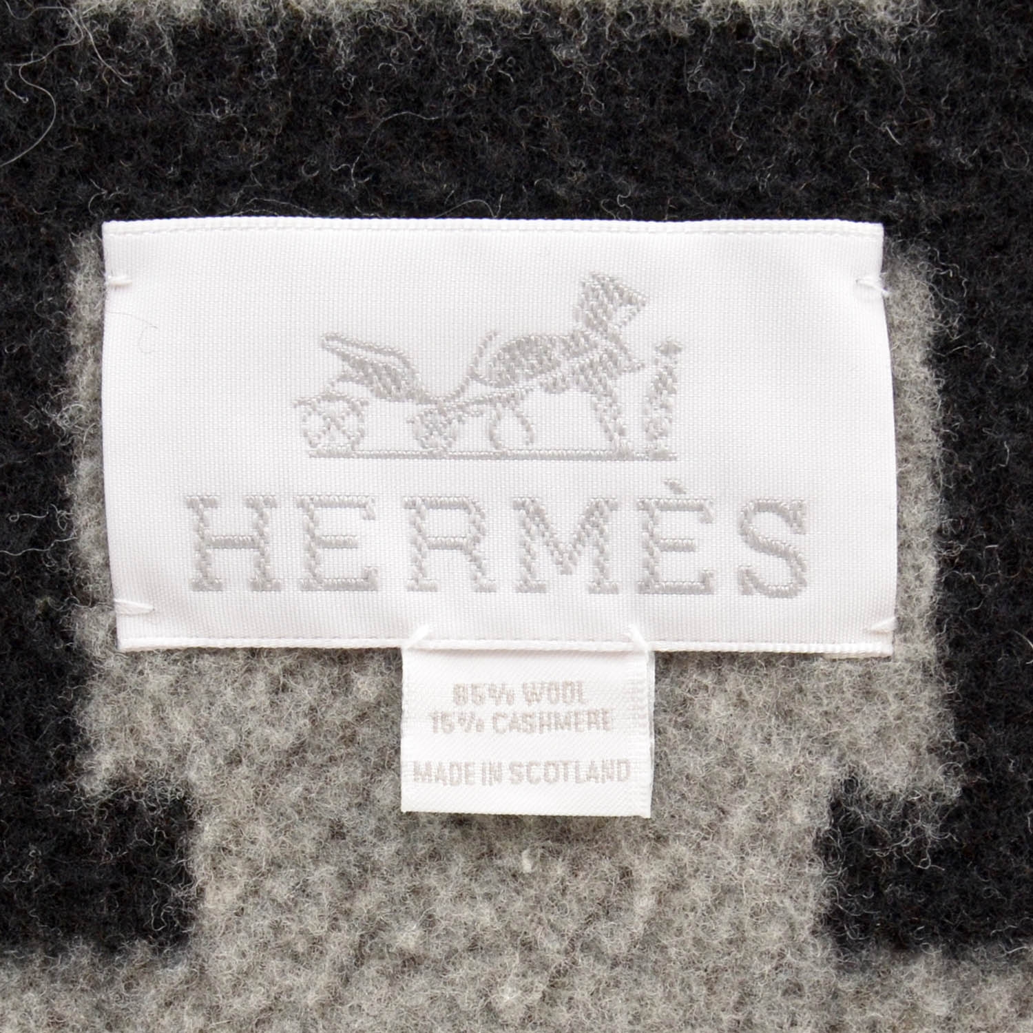 HERMES Wool Cashmere Signature Avalon Blanket Black 38039