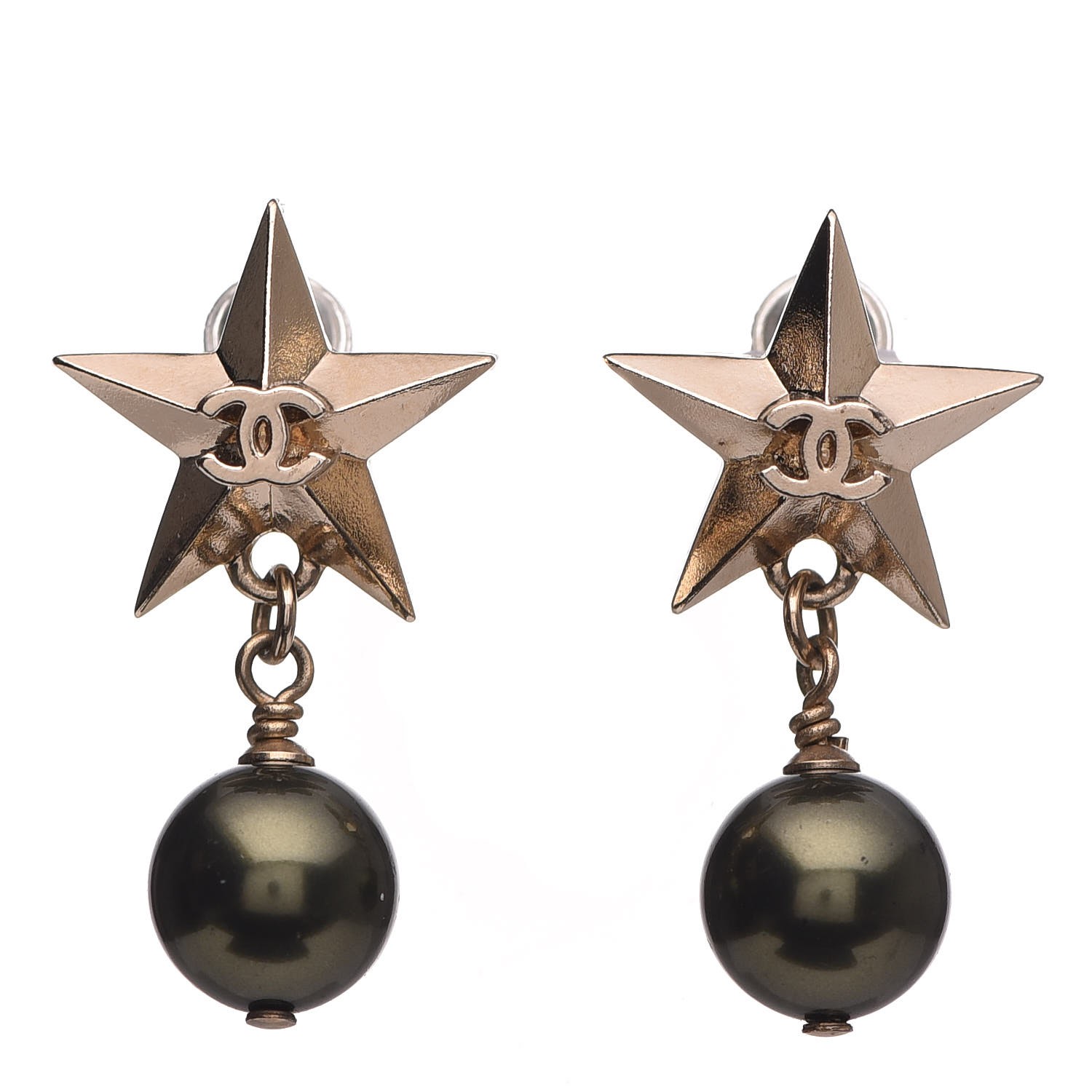 Chanel Pearl Cc Star Drop Earrings Pearly Green