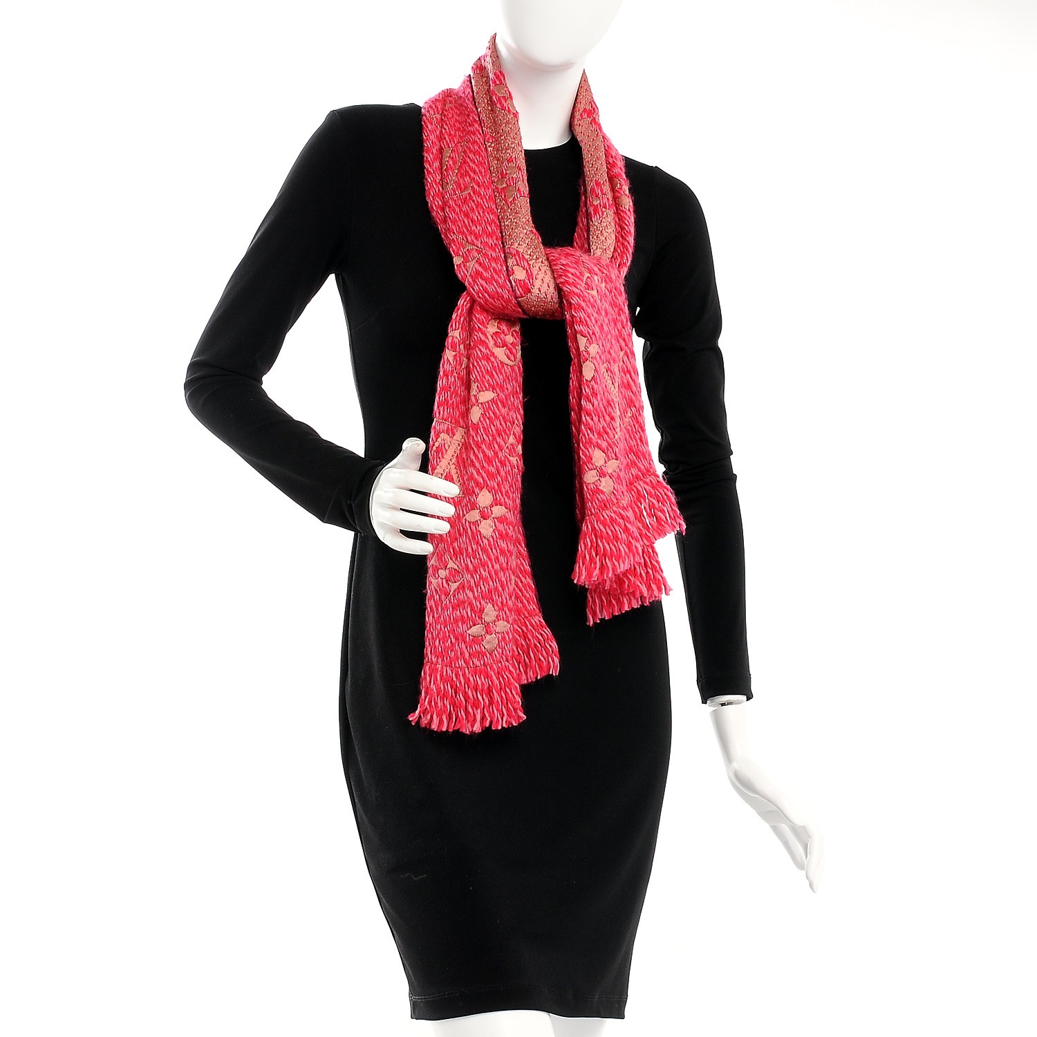 Louis Vuitton Red/White Wool/Silk Logomania Scarf - Yoogi's Closet