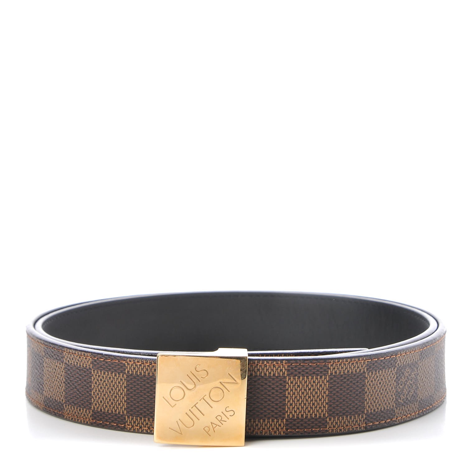 LOUIS VUITTON Damier Ebene LV Paris Buckle Belt 100 40 Gold 294331