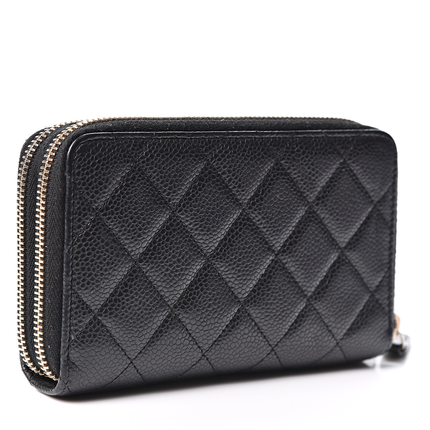 CHANEL Caviar Quilted Large Gusset Double Zip Around Wallet Black 558509