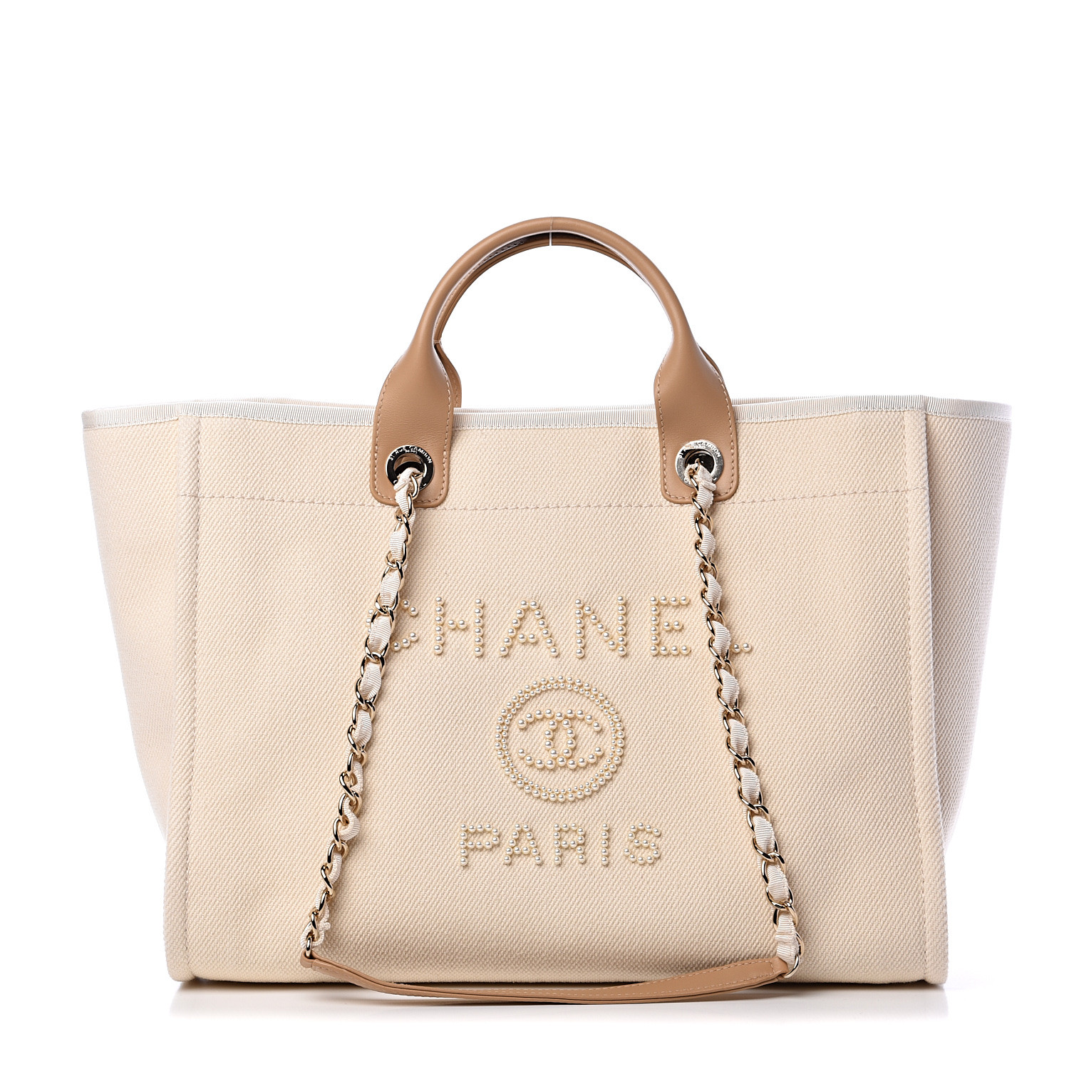 chanel canvas pearl tote