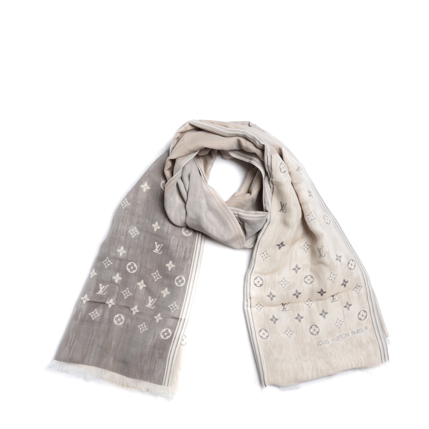Louis Vuitton scarf in beige mohair with gold trim & sequins White