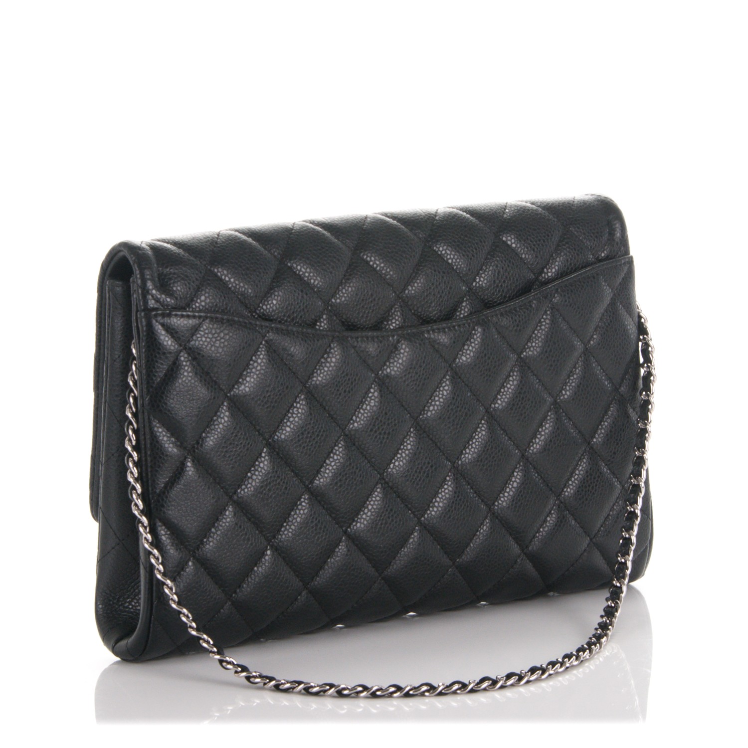 CHANEL Caviar Quilted Clutch With Chain Flap Black 173669