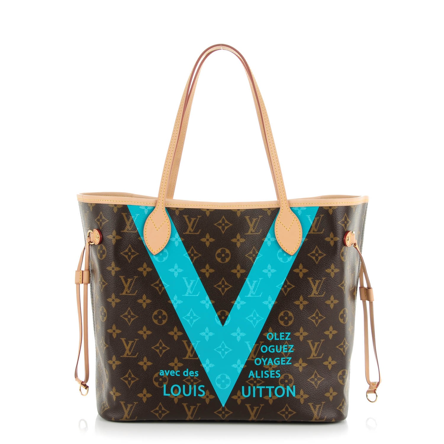 LOUIS VUITTON Monogram V Neverfull MM Turquoise 165873 | FASHIONPHILE