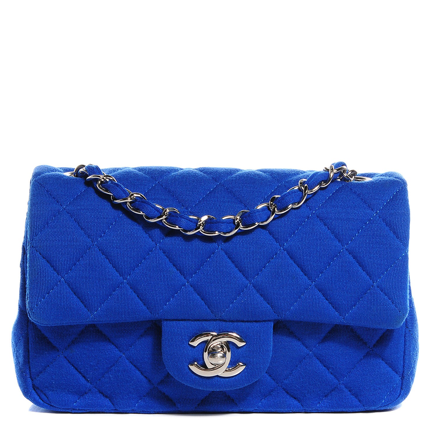 CHANEL Jersey Quilted Mini Rectangular Flap Blue 99015