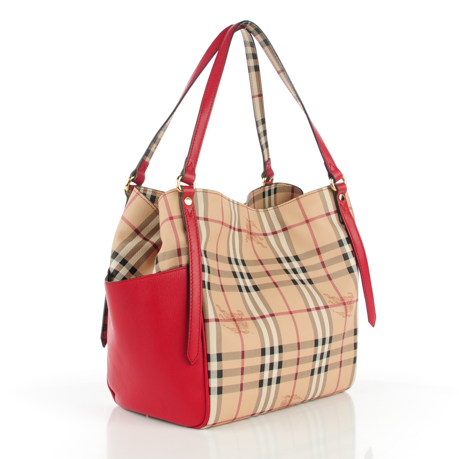 BURBERRY Haymarket Check Small Canterbury Tote Military Red 124680