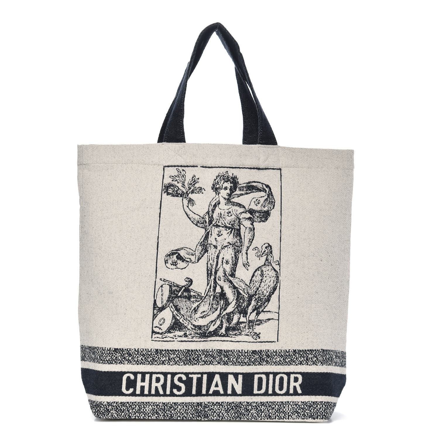 CHRISTIAN DIOR Canvas Print Cruise Tote Ivory Black 712883 | FASHIONPHILE