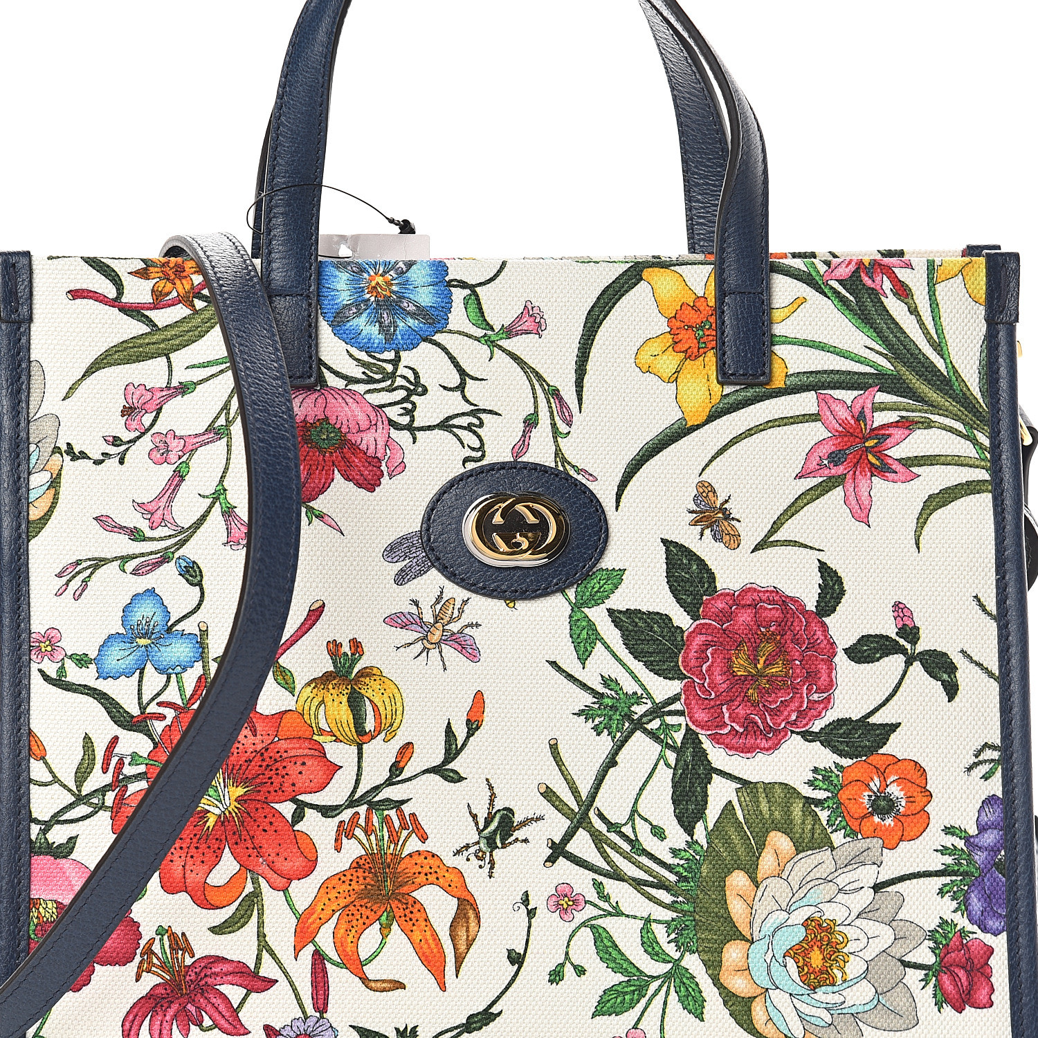 GUCCI Canvas Medium Flora Tote White Multicolor Blue Agata 539466