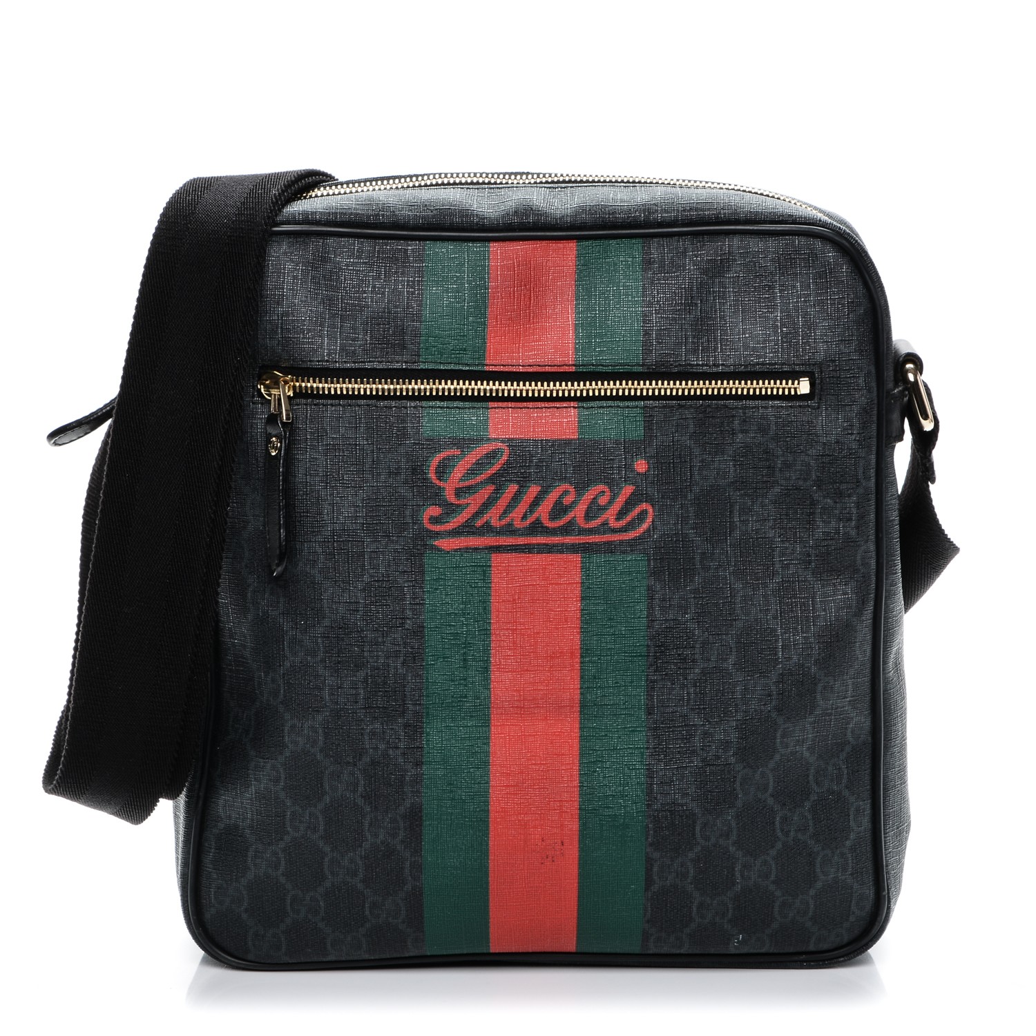 GUCCI GG Plus Monogram Web Messenger Bag Black 195595