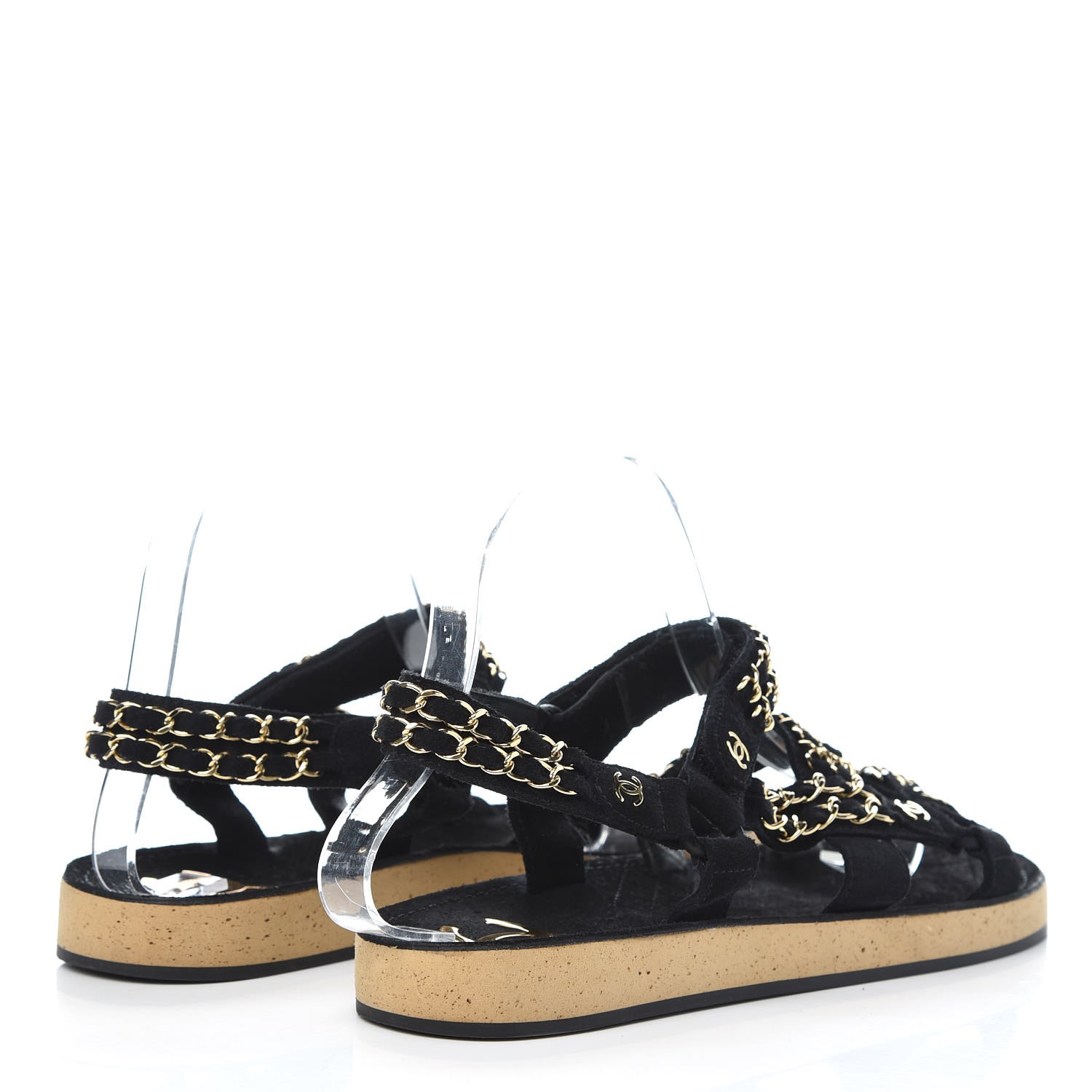 CHANEL Suede Chain Sandals 37.5 Black 316951