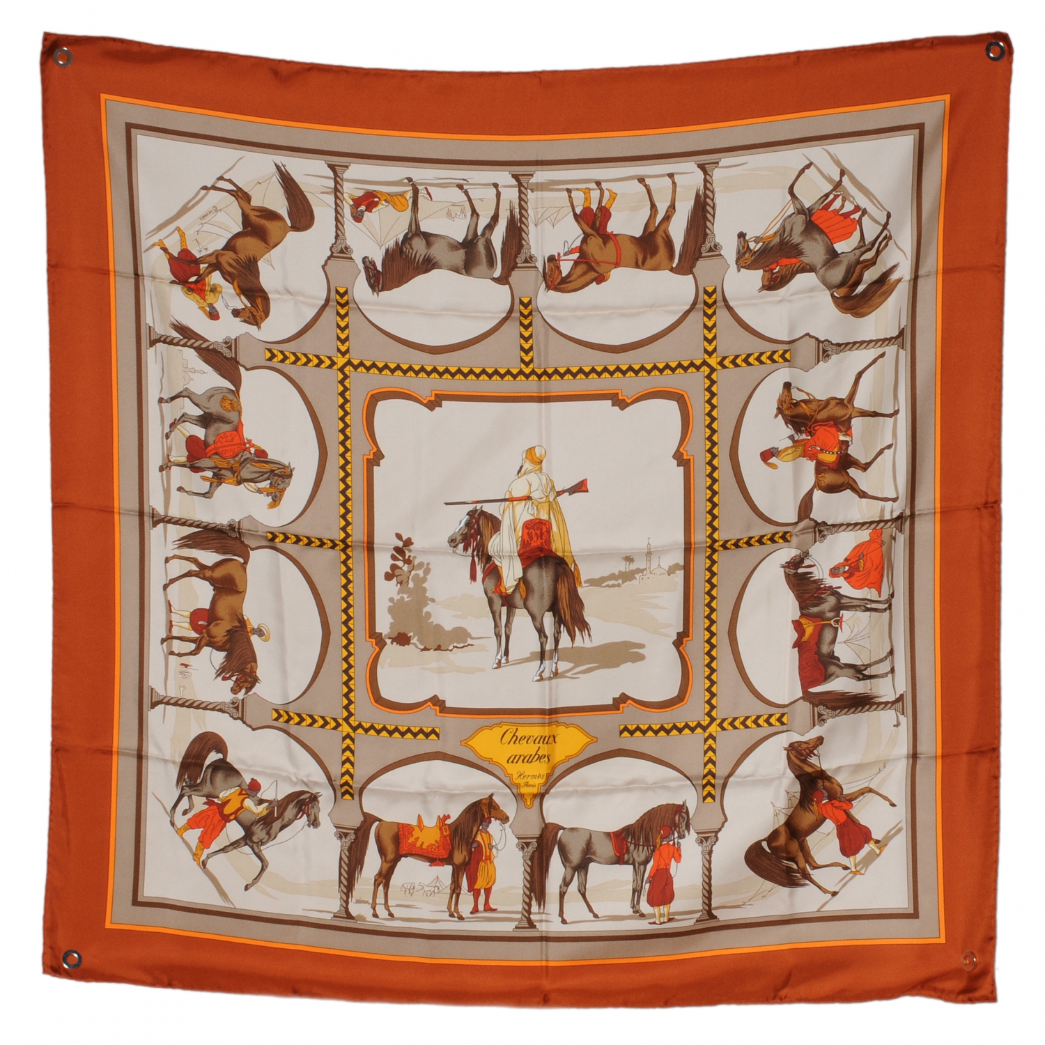 HERMES Silk Chevaux Arabes Scarf 90 40136