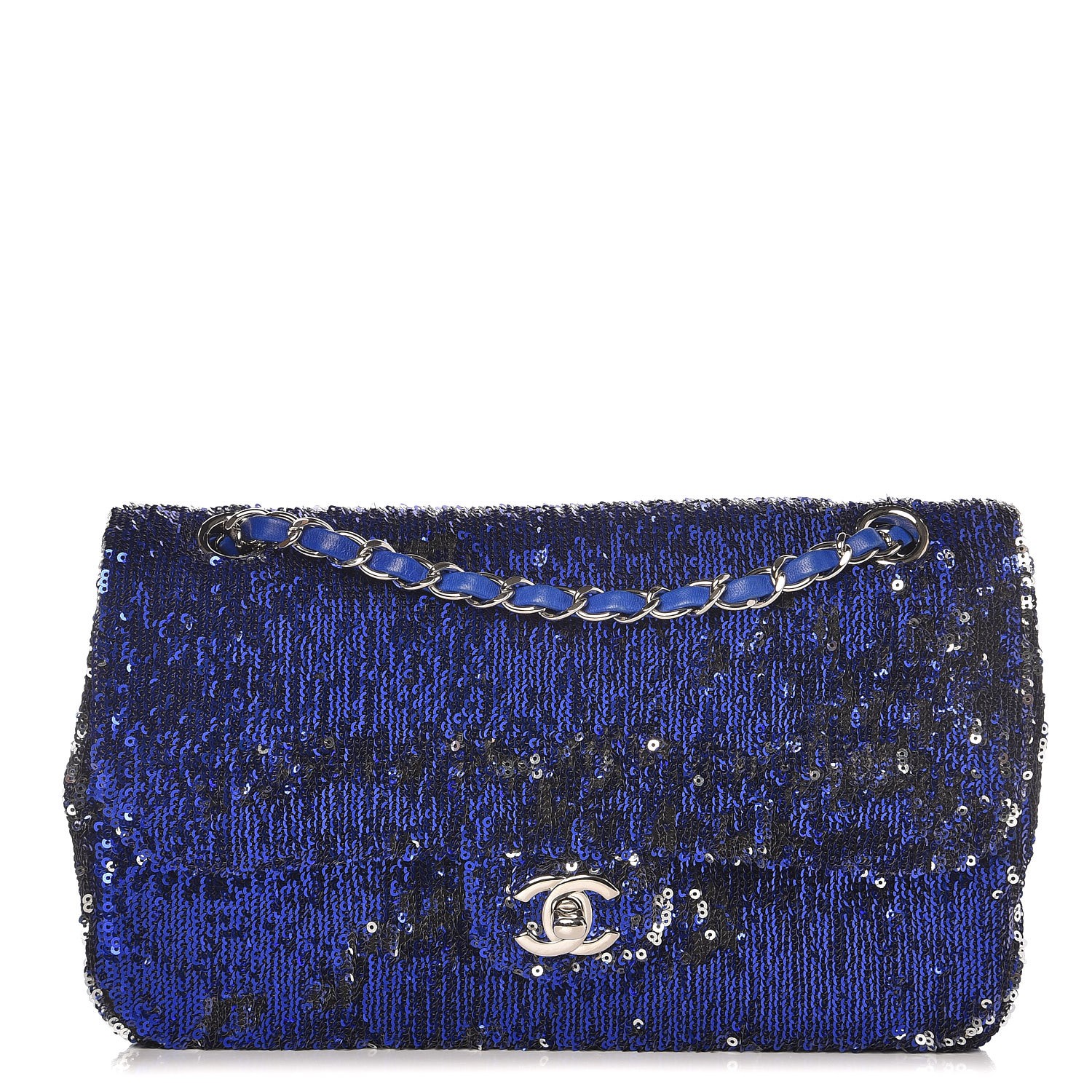 chanel blue sequin bag