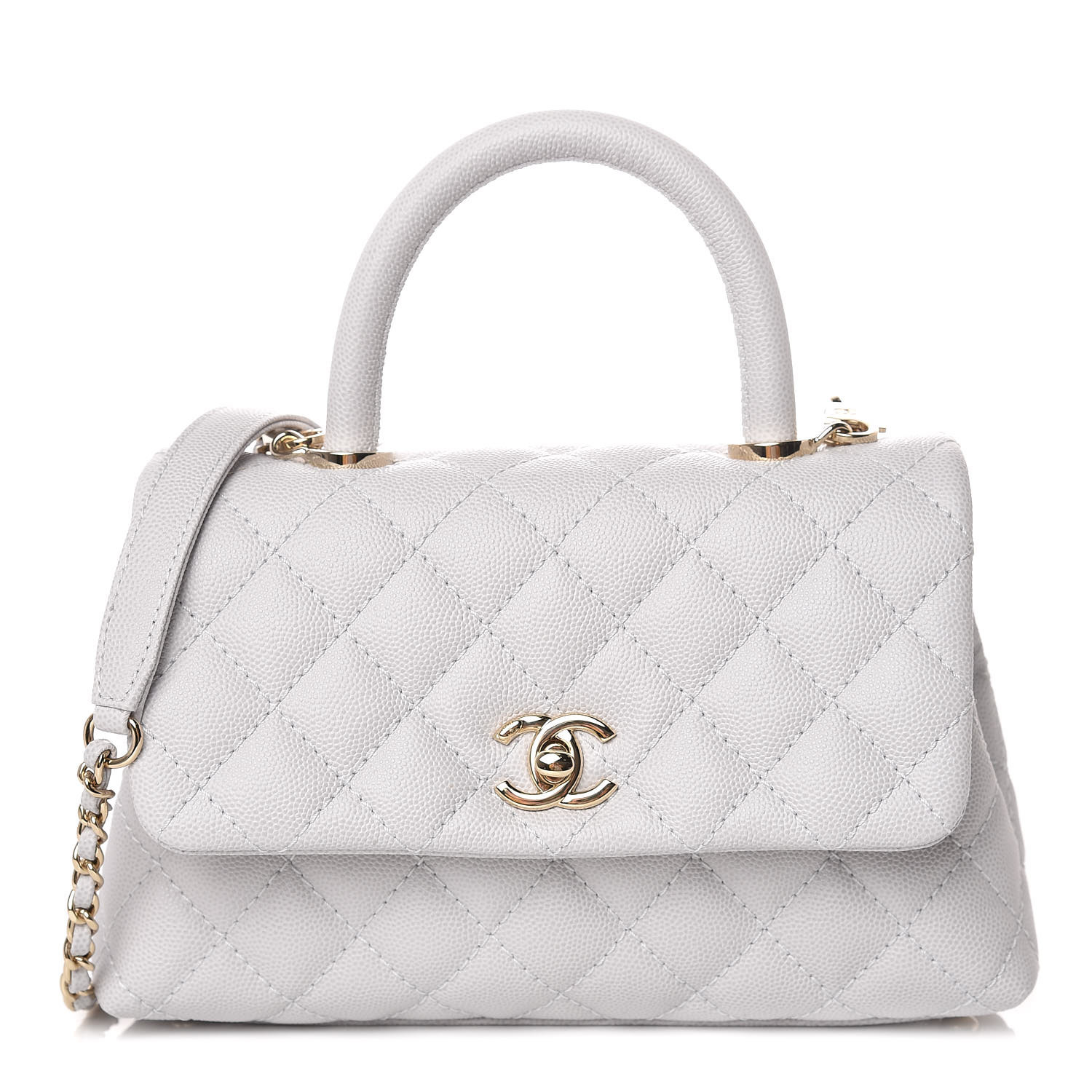 CHANEL Caviar Quilted Mini Coco Handle Flap Light Grey 365163 ...