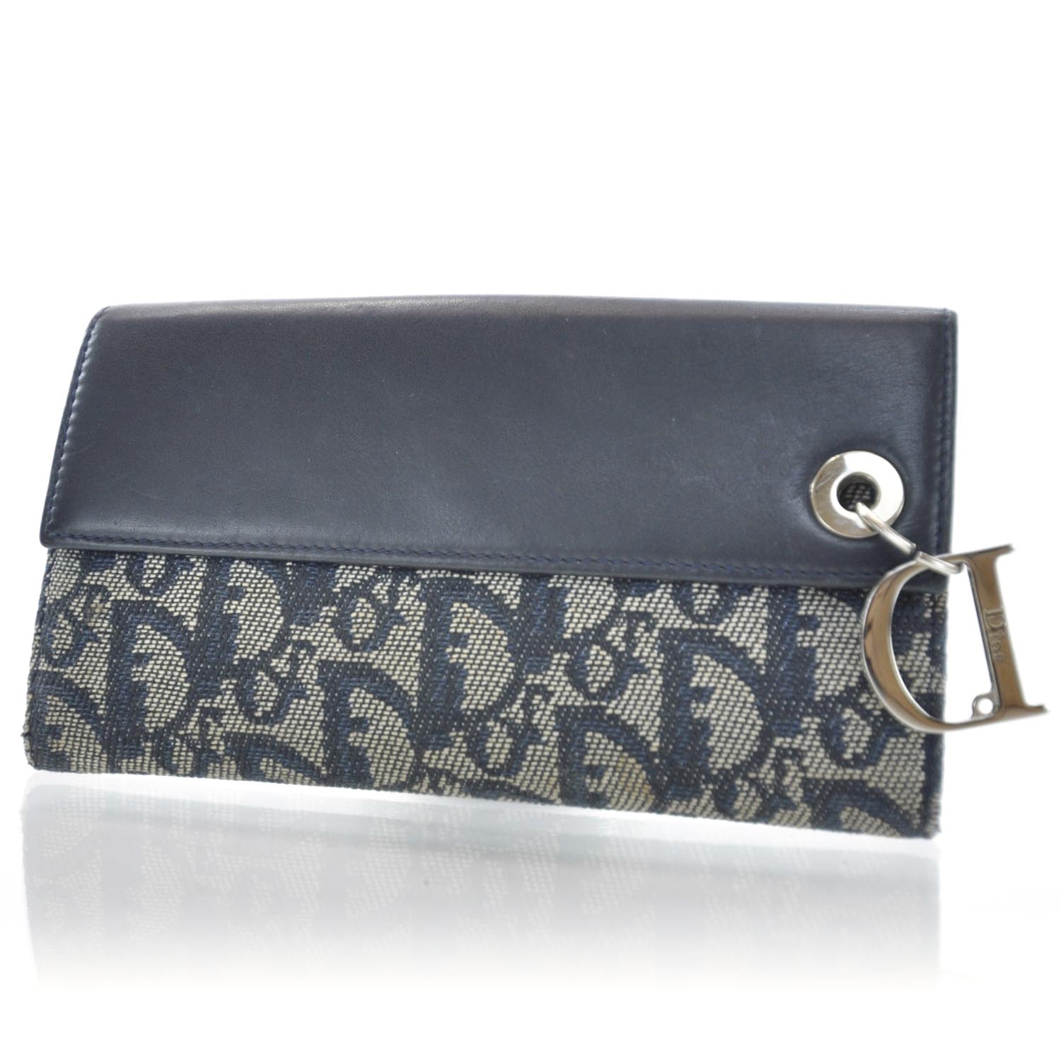 CHRISTIAN DIOR Monogram Charm Wallet Navy 31206