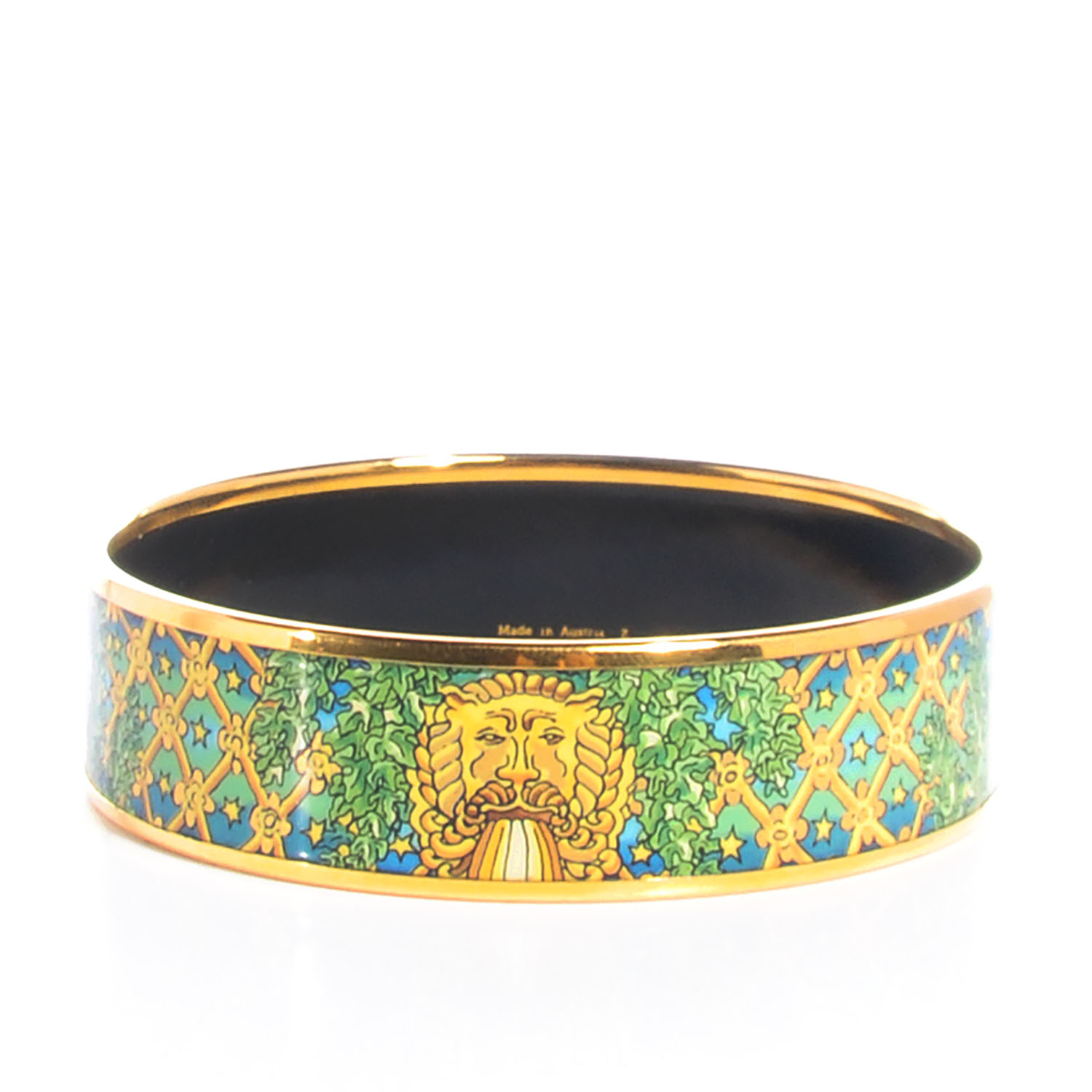 HERMES Enamel Printed Wide Bracelet Green 70 68353