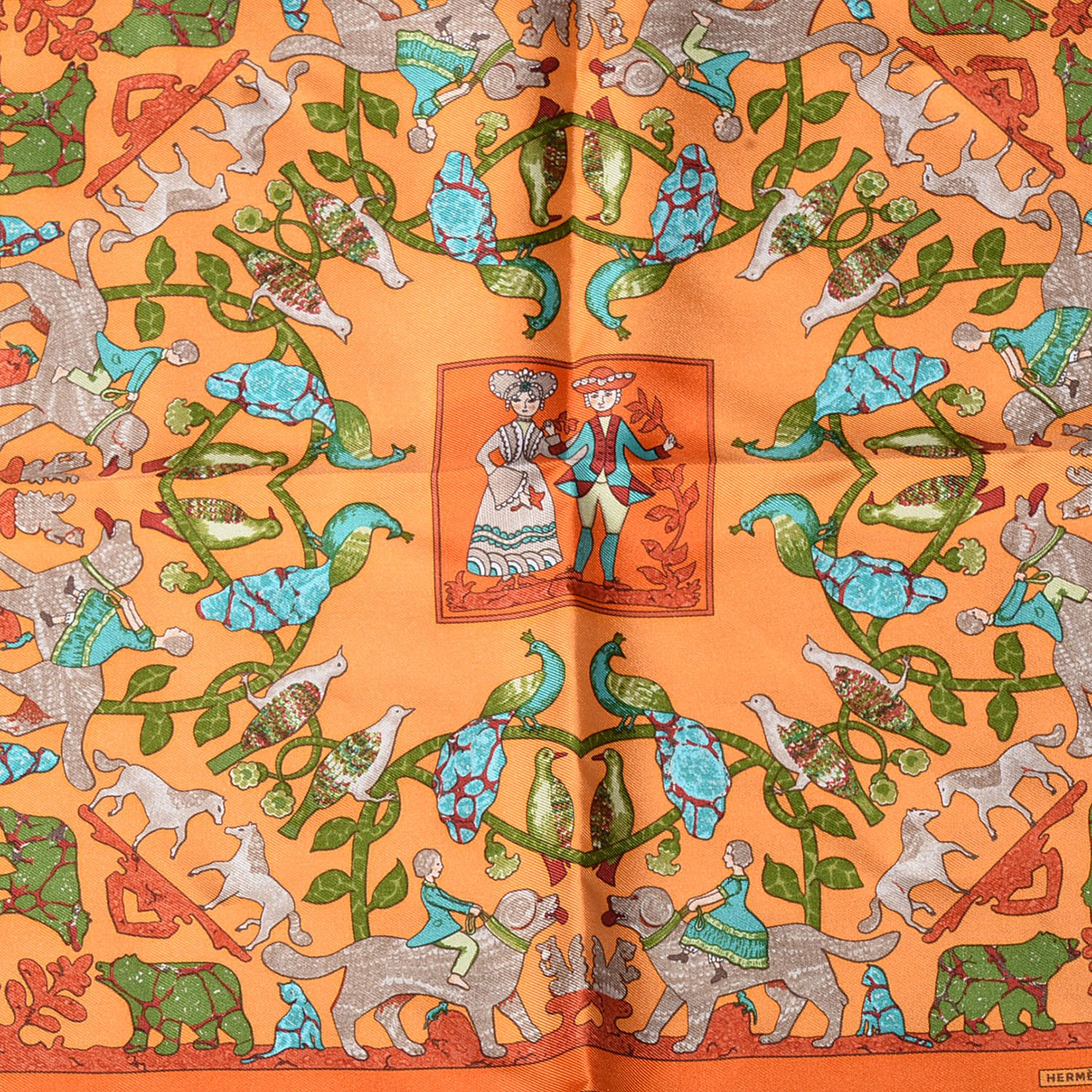 HERMES Silk Early America Pocket Square Scarf 101173