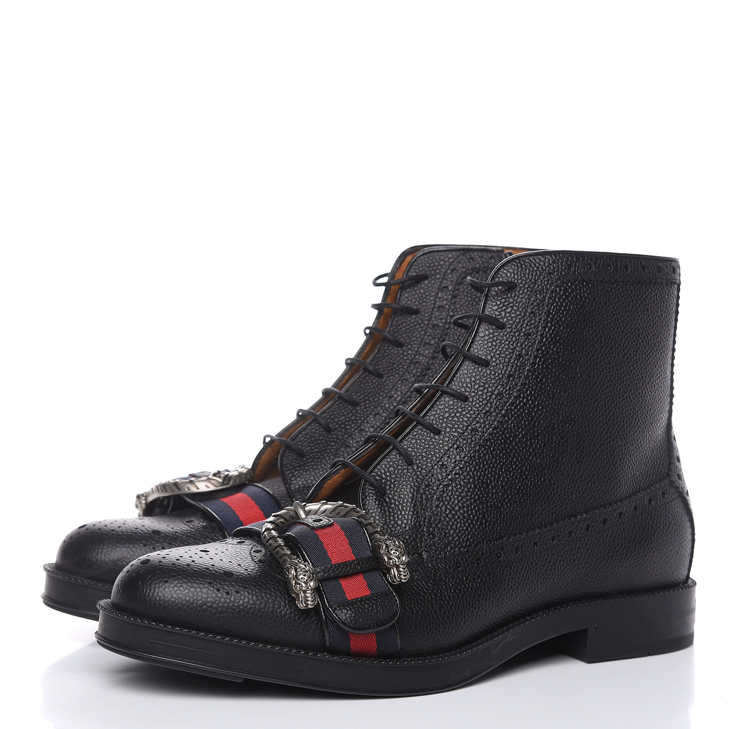 GUCCI Pebbled Calfskin Dionysus Web Mens Martins Boots 7 Black 488939