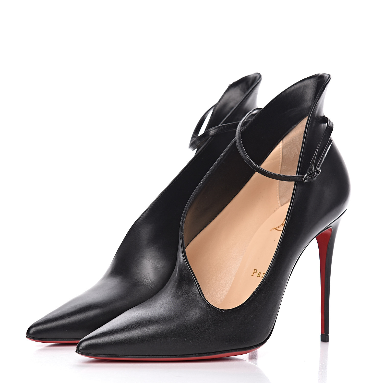 CHRISTIAN LOUBOUTIN Shiny Calfskin Vampydoly 100 Pumps 37.5 Black 485004