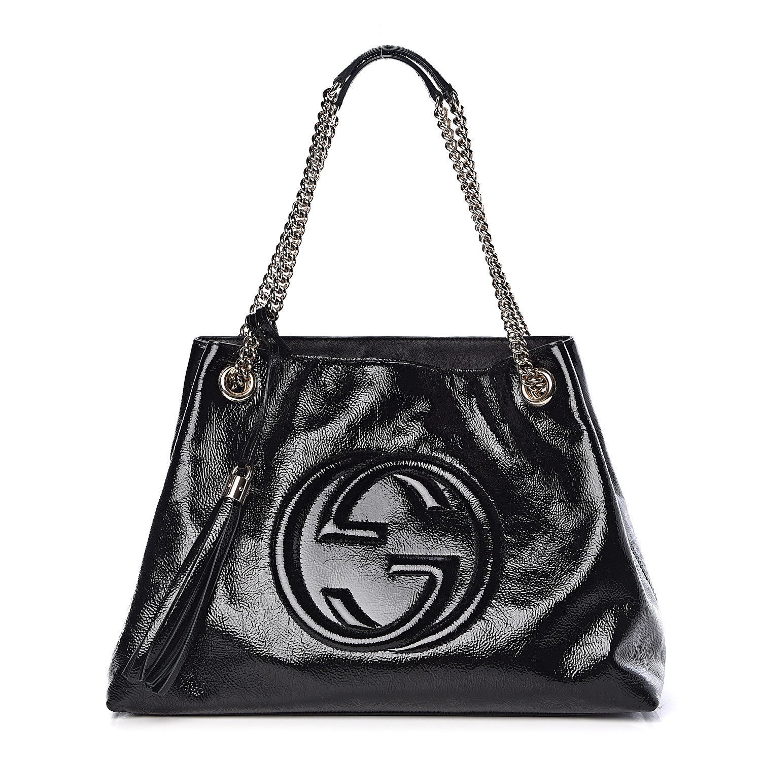 GUCCI Patent Medium Soho Chain Shoulder Bag Black 486480