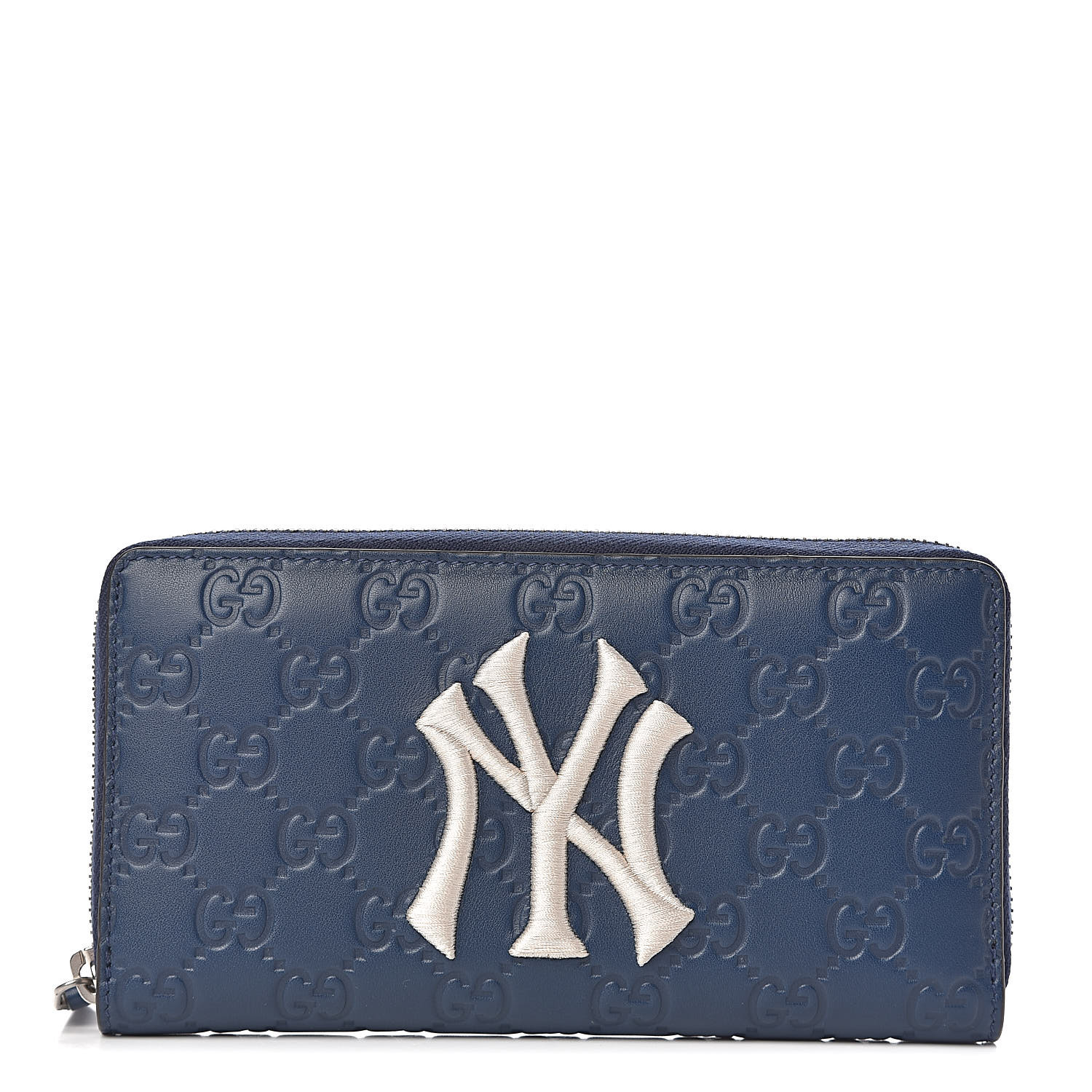 GUCCI Guccissima NY Yankees Zip Around Wallet Blue 486288
