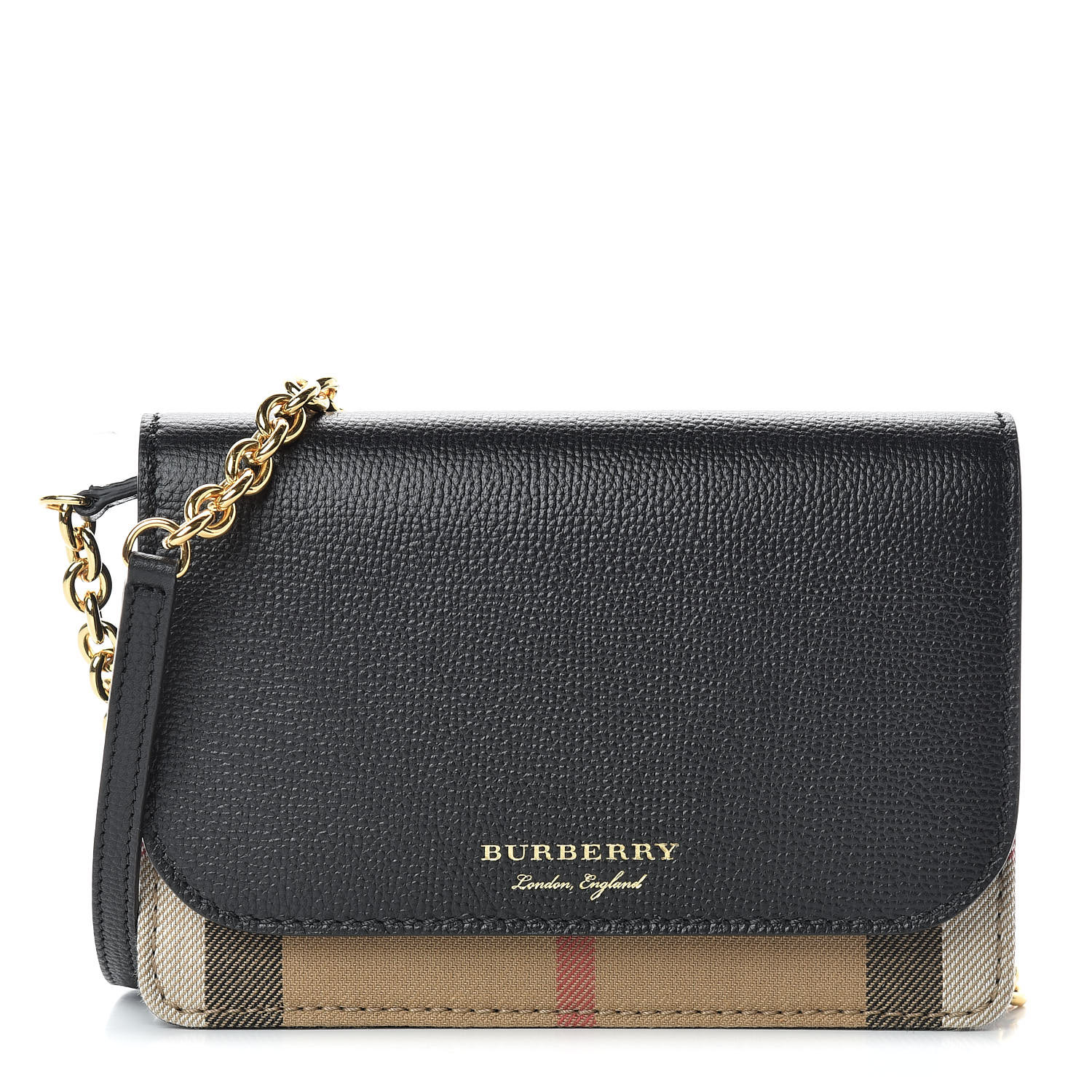 BURBERRY Derby Calfskin House Check Wallet On Chain Black 529096 ...