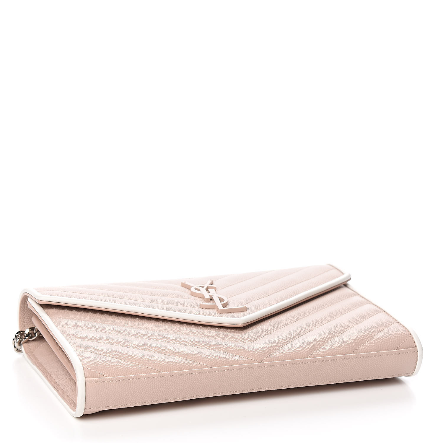 chain wallet in pink and white textured matelassé leather