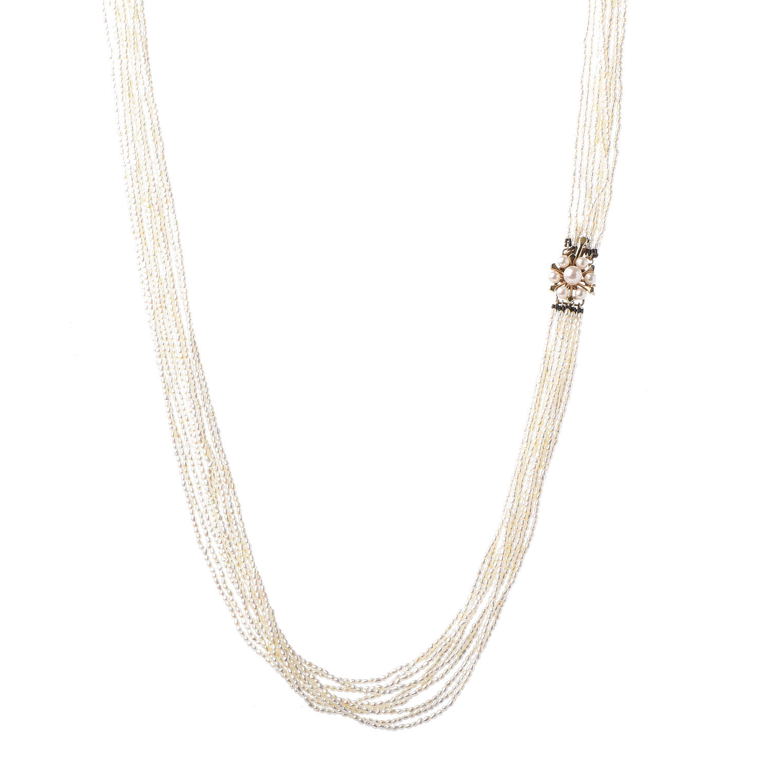 MIKIMOTO 14K Yellow Gold Akoya Seed Pearl Multi Strand Necklace 28