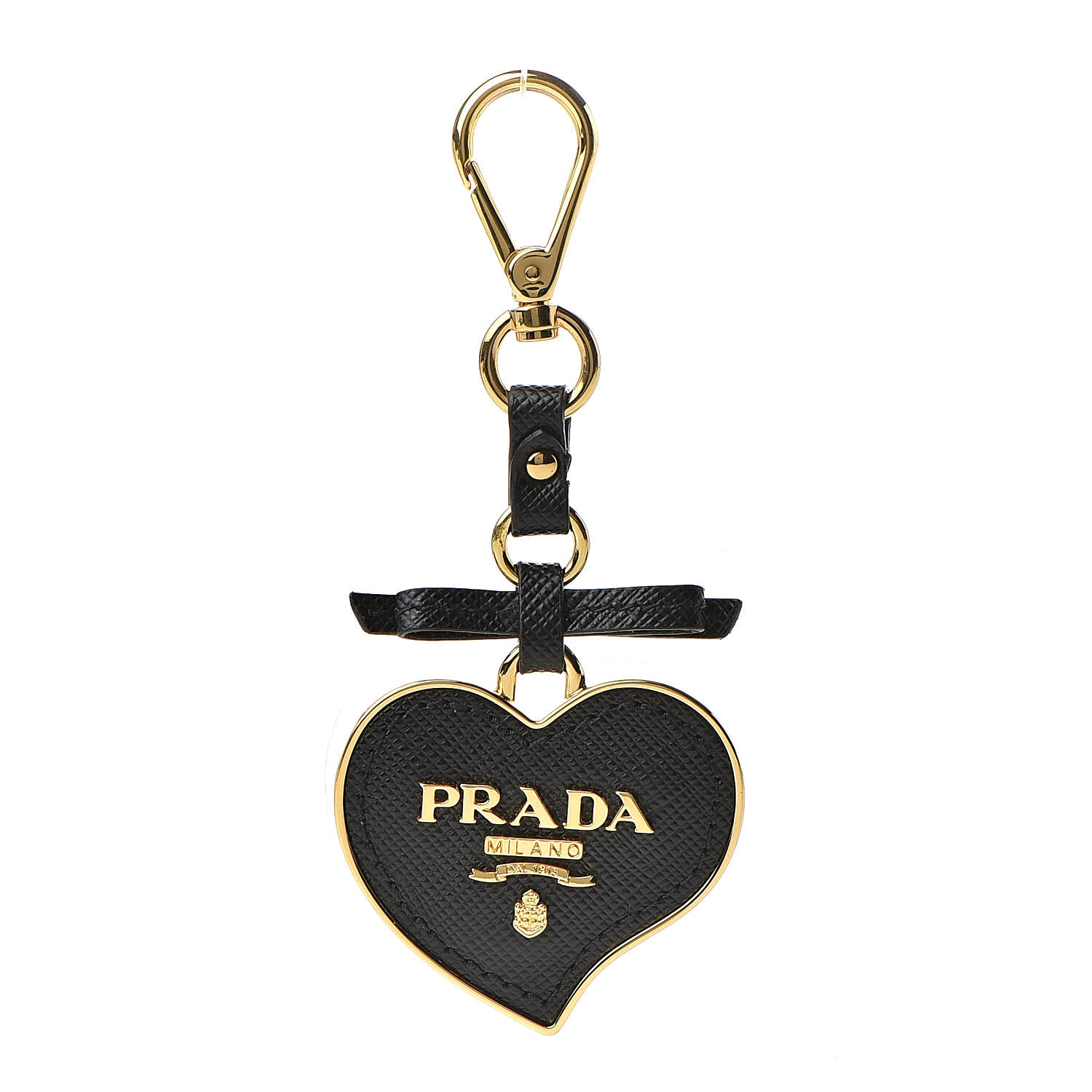 PRADA Saffiano Heart Keychain Charm Black 510900