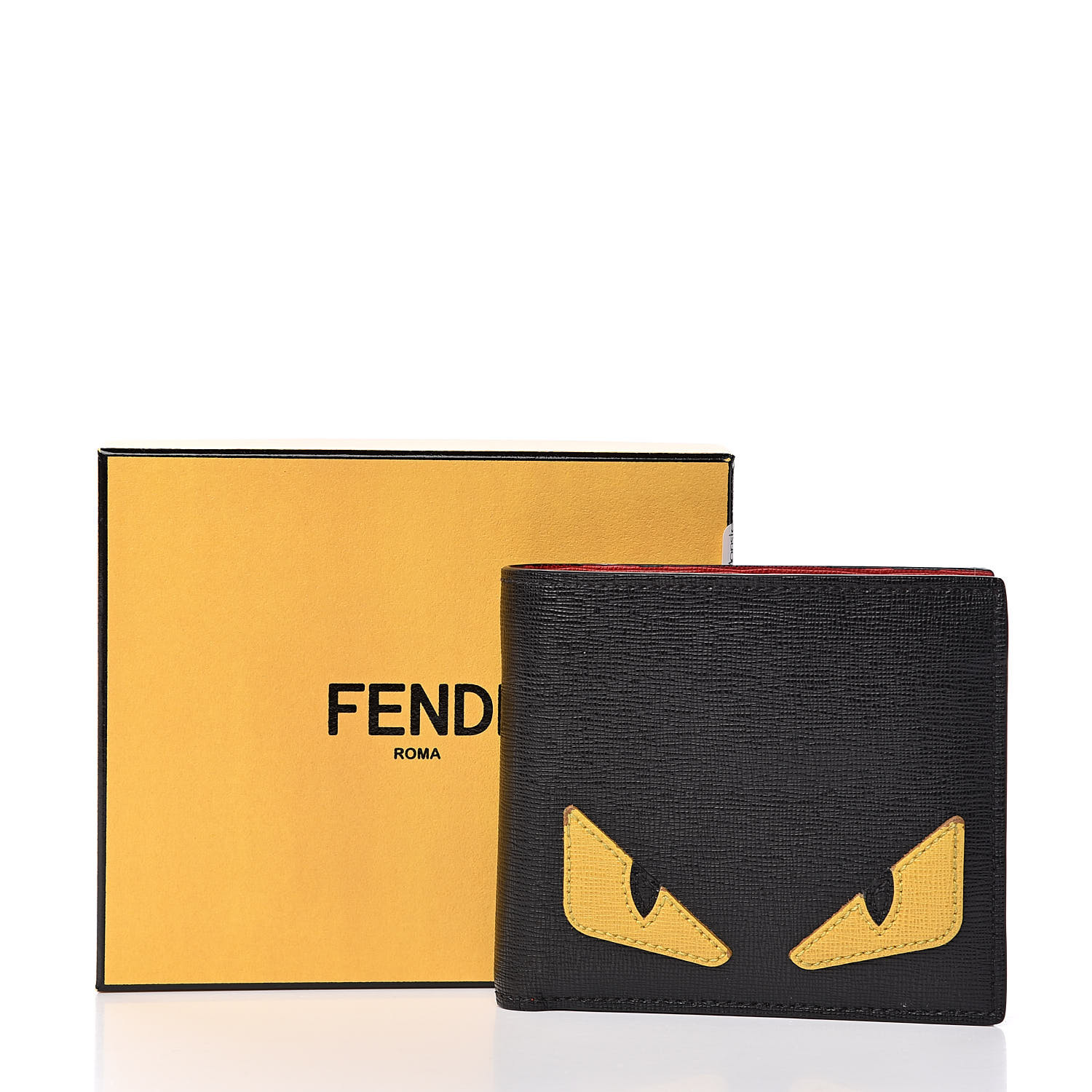 FENDI Vitello Elite Monster Eyes Wallet Black Rosso 511425