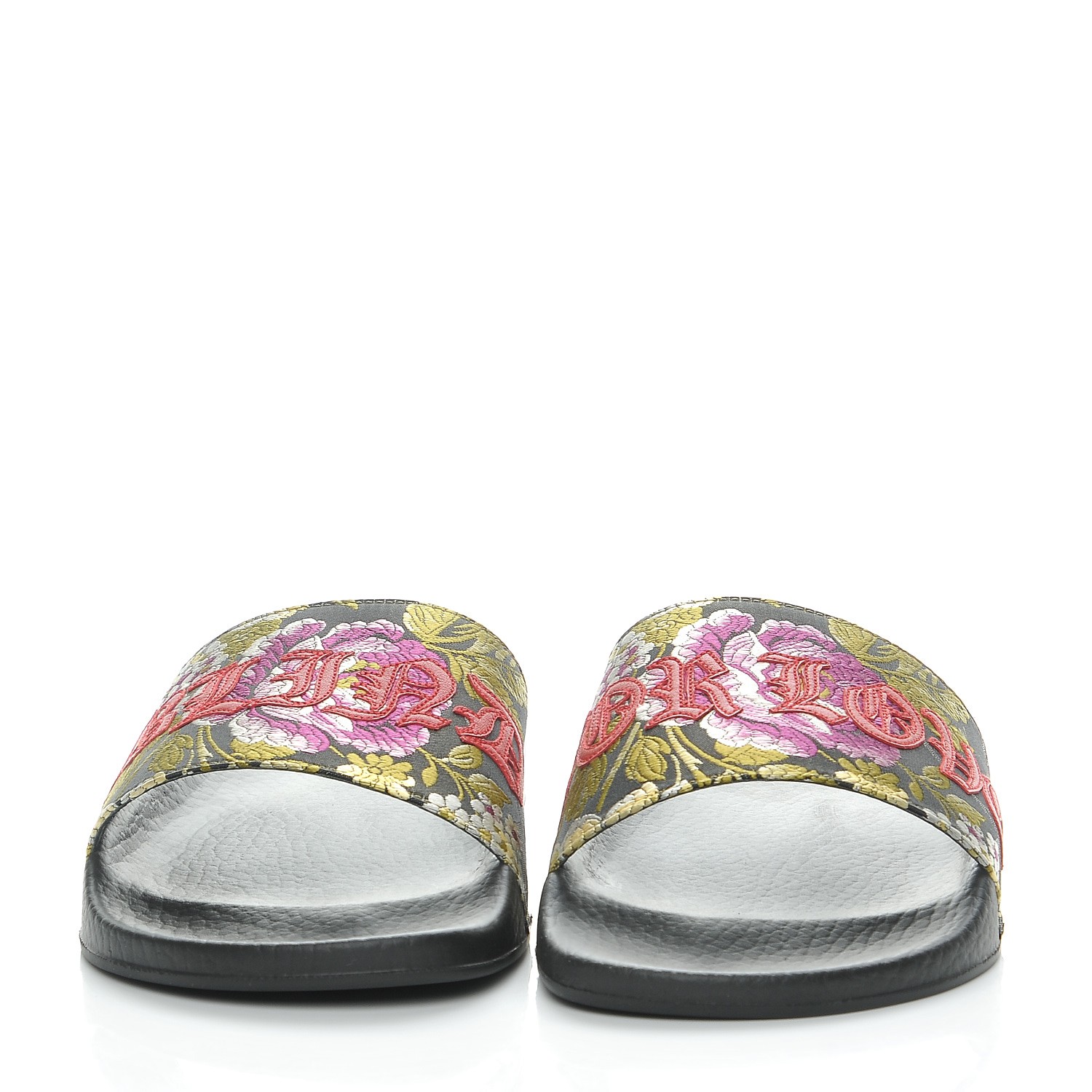 GUCCI Floral Jacquard Slide Sandals 39 Black Multicolor 205845