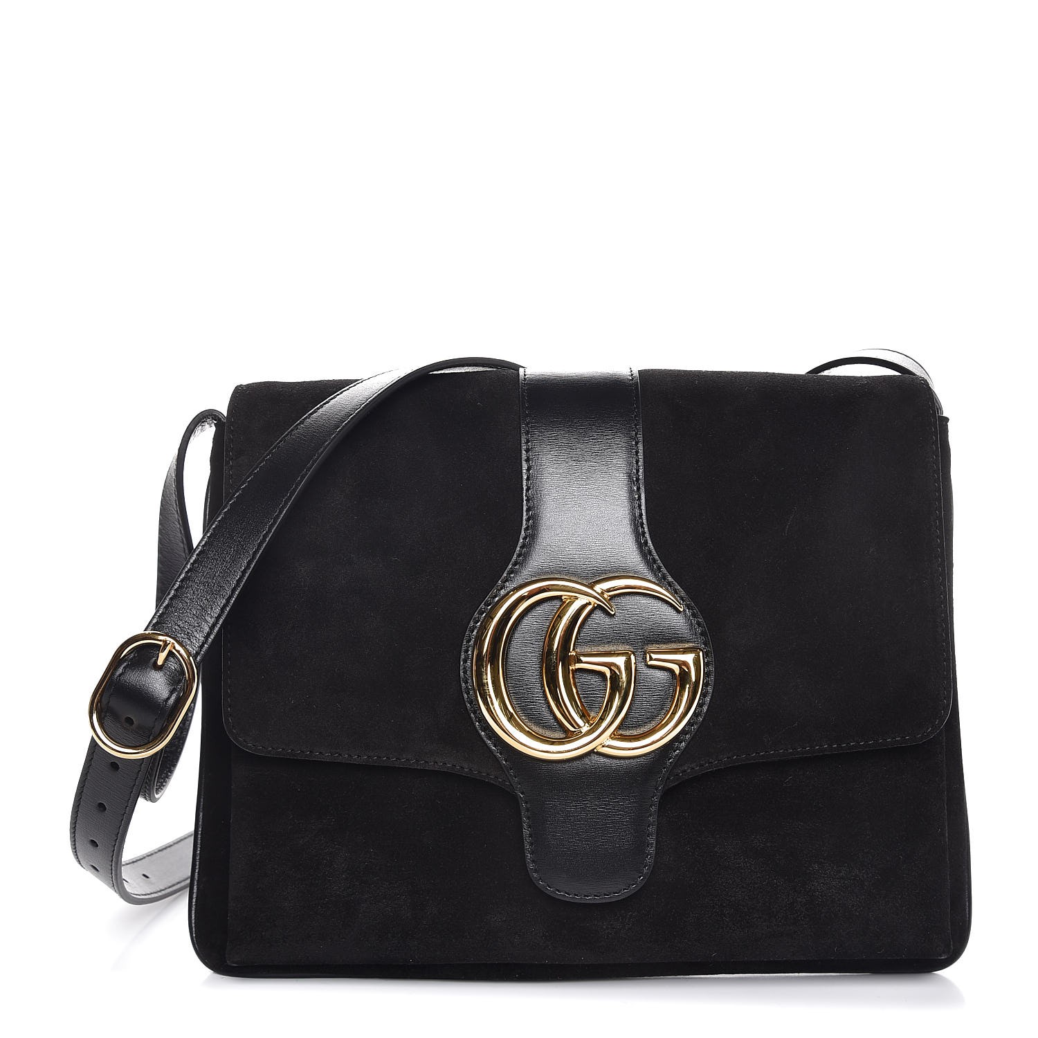 GUCCI Suede Medium Arli Shoulder Bag Black 317995