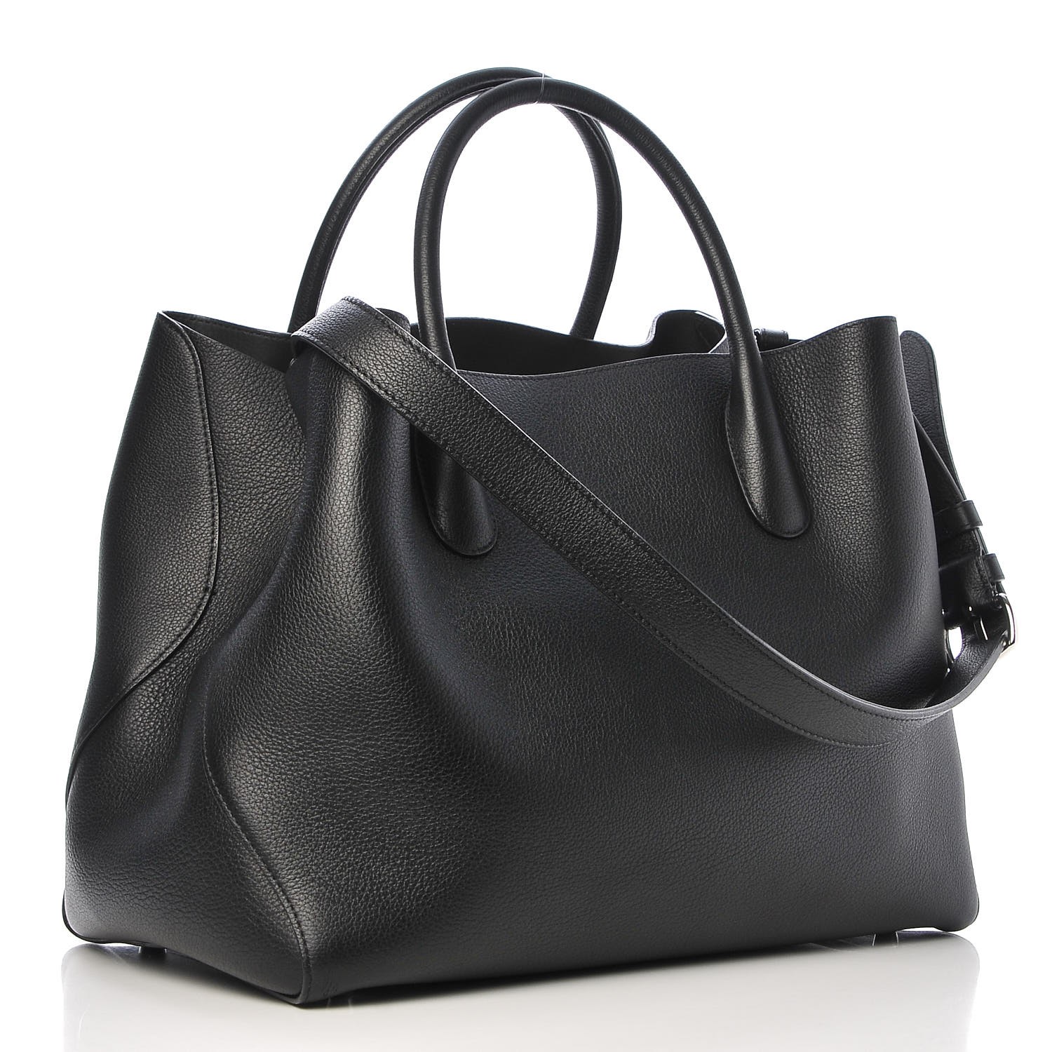 CHRISTIAN DIOR Supple Grained Calfskin Large Open Bar Tote Black 285406