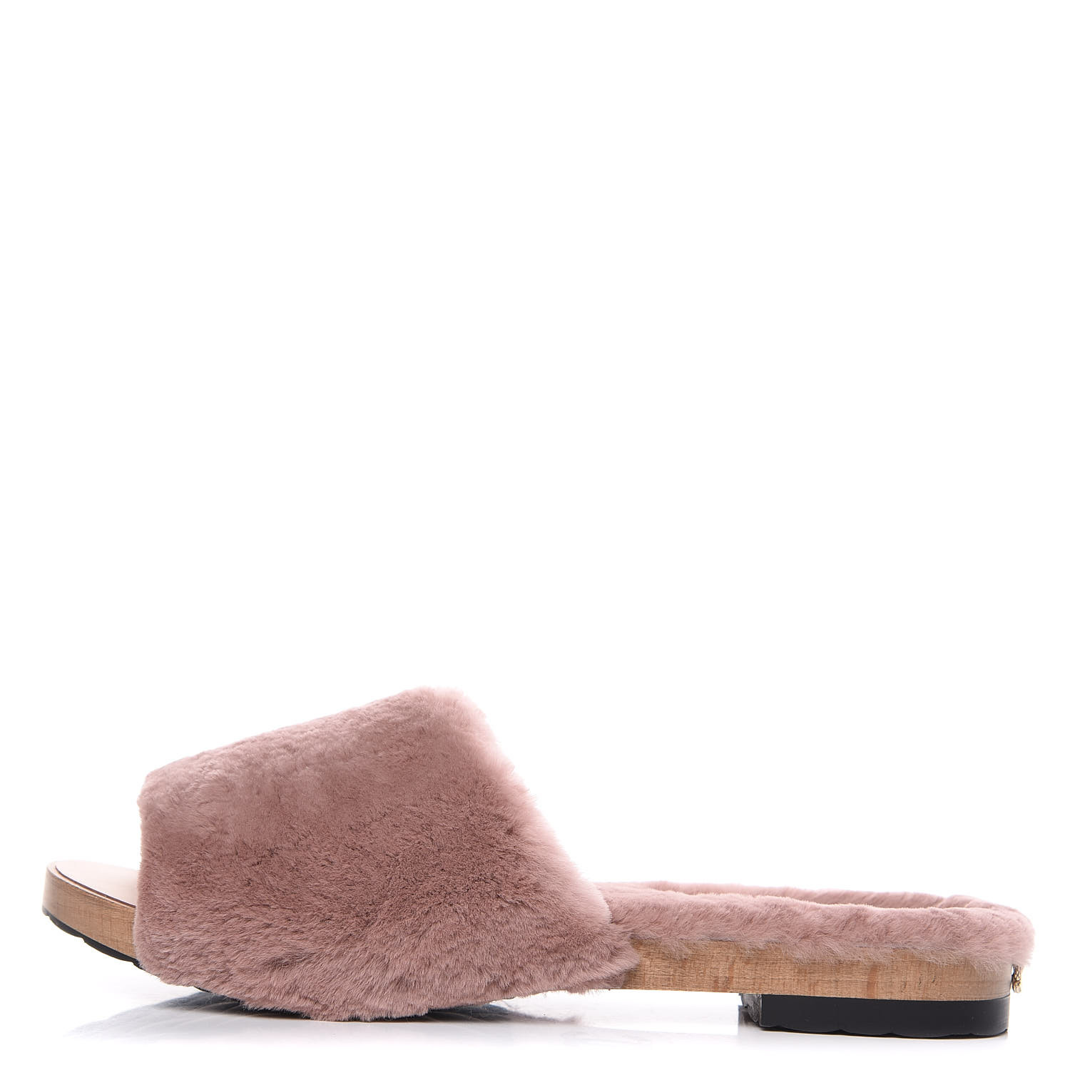 pink fur chanel slides