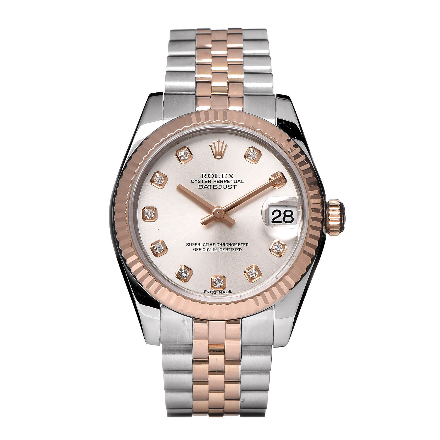 ROLEX Stainless Steel 18K Everose Gold Diamond 31mm Oyster Perpetual ...