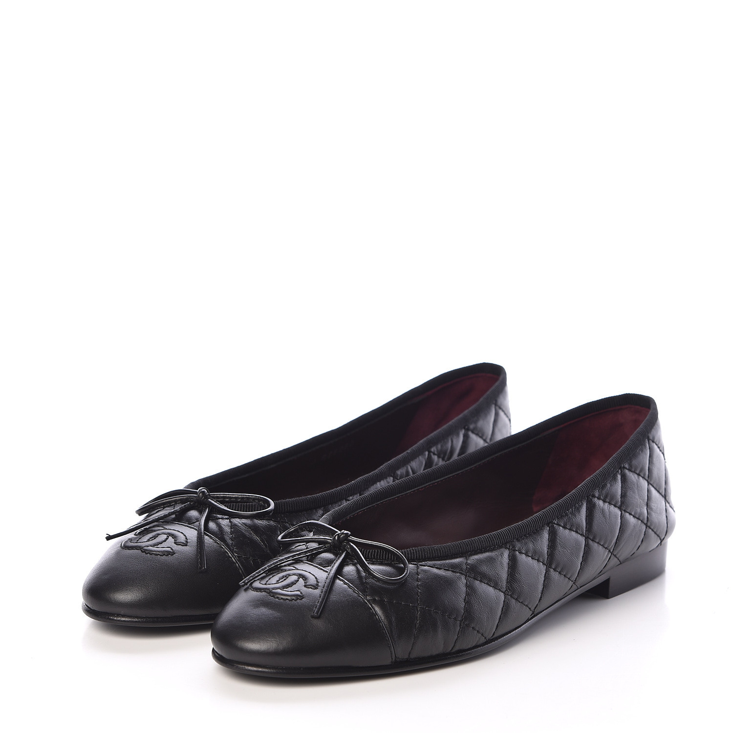 CHANEL Aged Calfskin Quilted Cap Toe Ballerina Flats 38.5 Black 485540