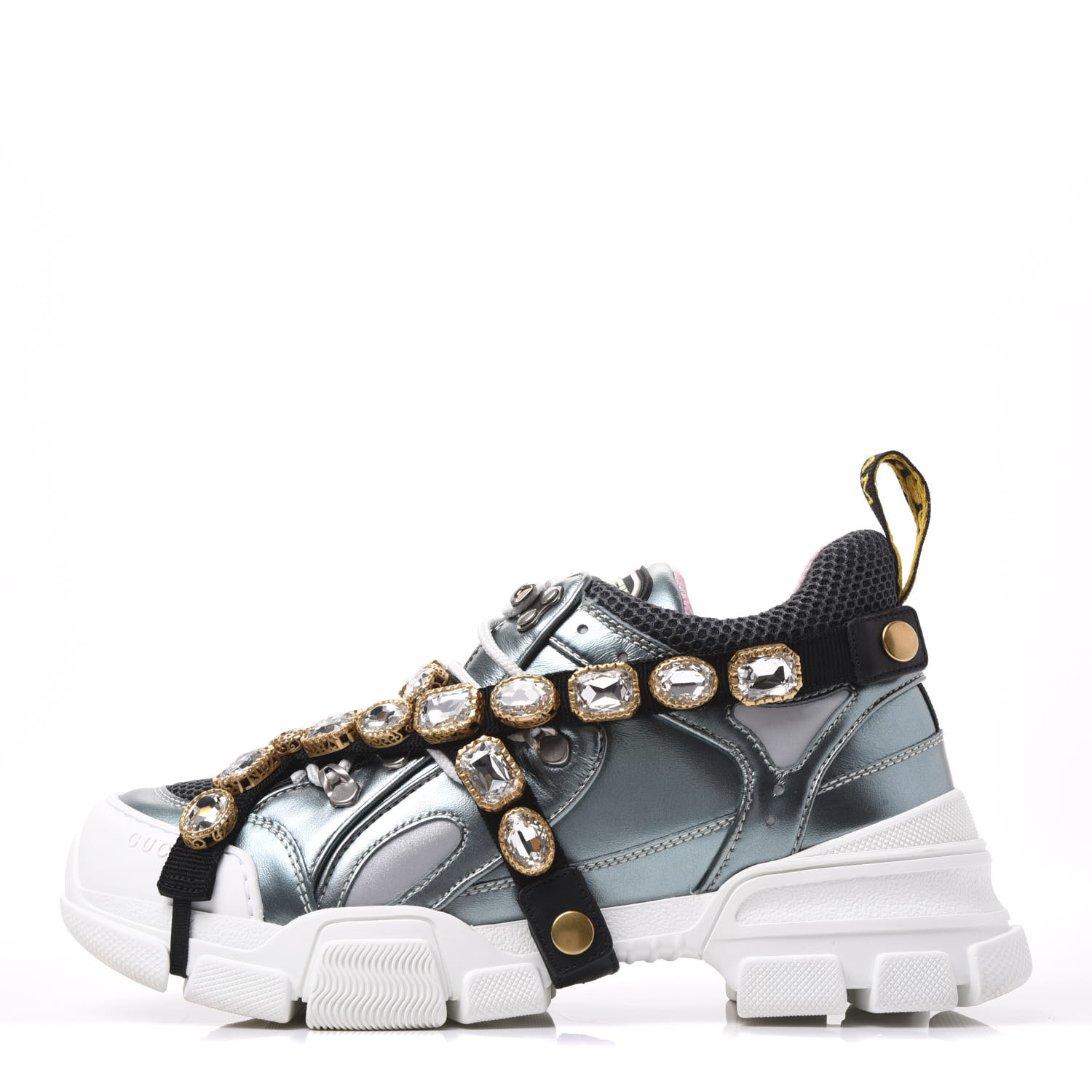 GUCCI Technical Canvas Calfskin Removable Crystals Womens Flashtrek ...