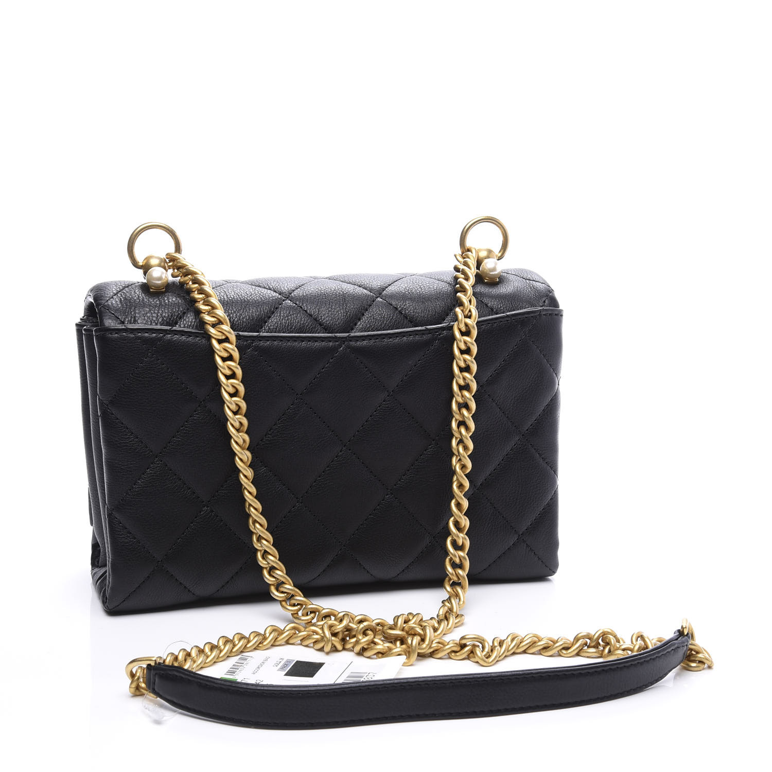 CHANEL Calfskin Quilted Accordion Pearl CC Flap Bag Black 568888